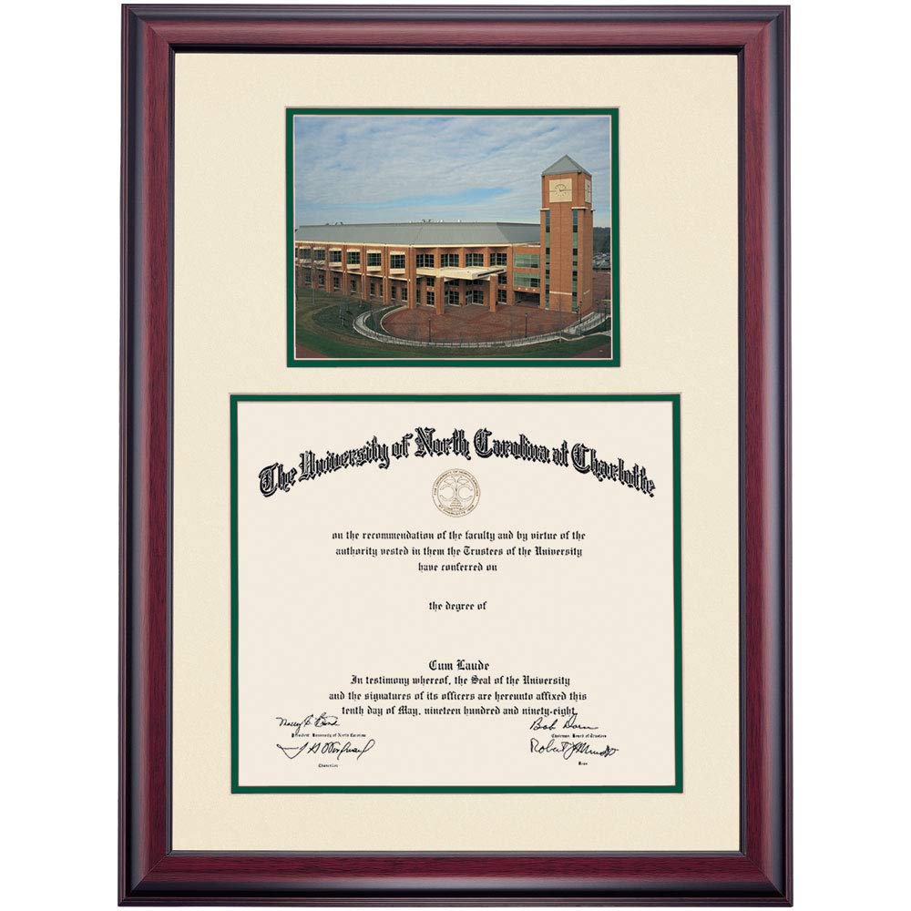 UNC Charlotte UNCC 49ers Diploma Display Frame - 11x14 Graduation Certificate Holder with Ivory & Hunter Green Mat - Clock Tower Photo Insert - Perfect Graduation Gift for College Students & Alumni