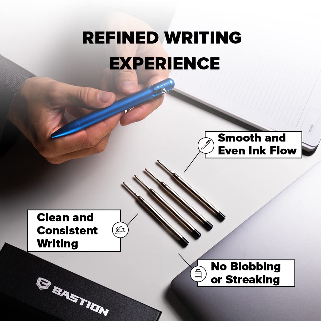 BASTION® Premium Pen Refill - 0.55mm Fine Tip Blue Gel Ink Cartridge (2 Pack) for Bolt Action Luxury Pens - Smooth Writing for Office, School & Signature Documents