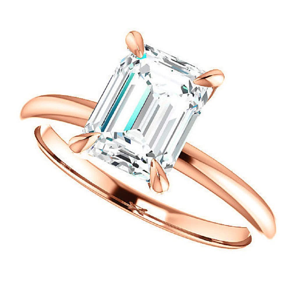 10K Solid Rose Gold Handmade Engagement Ring - 2.0 CT Emerald Cut Moissanite Diamond Solitaire Wedding Band Set for Women - Perfect for Proposals, Anniversaries & Bridal Jewelry Gifts