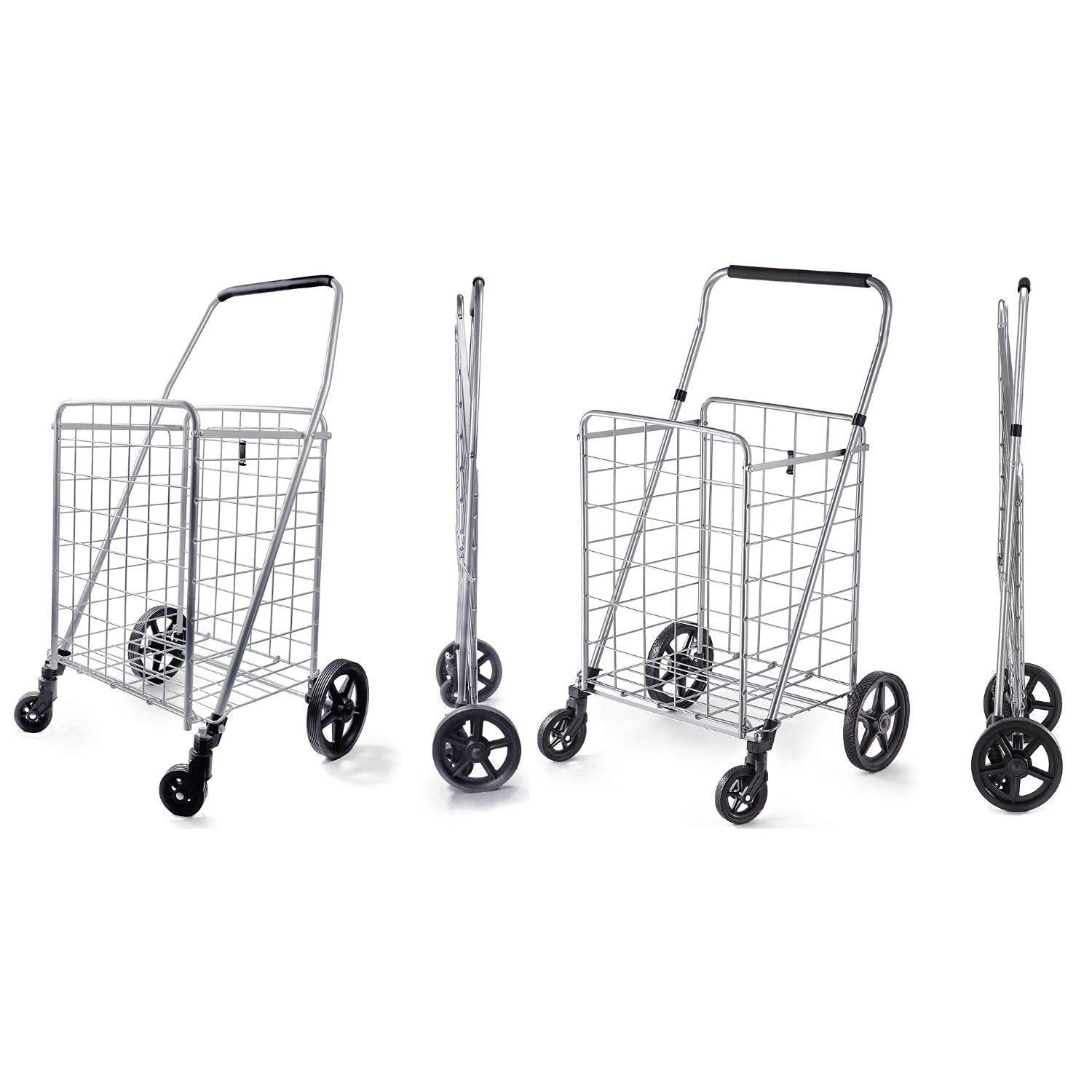Wellmax Heavy Duty Grocery Shopping Cart with 360° Swivel Wheels - Medium & Large Size for Supermarket, Farmers Market & Home Use