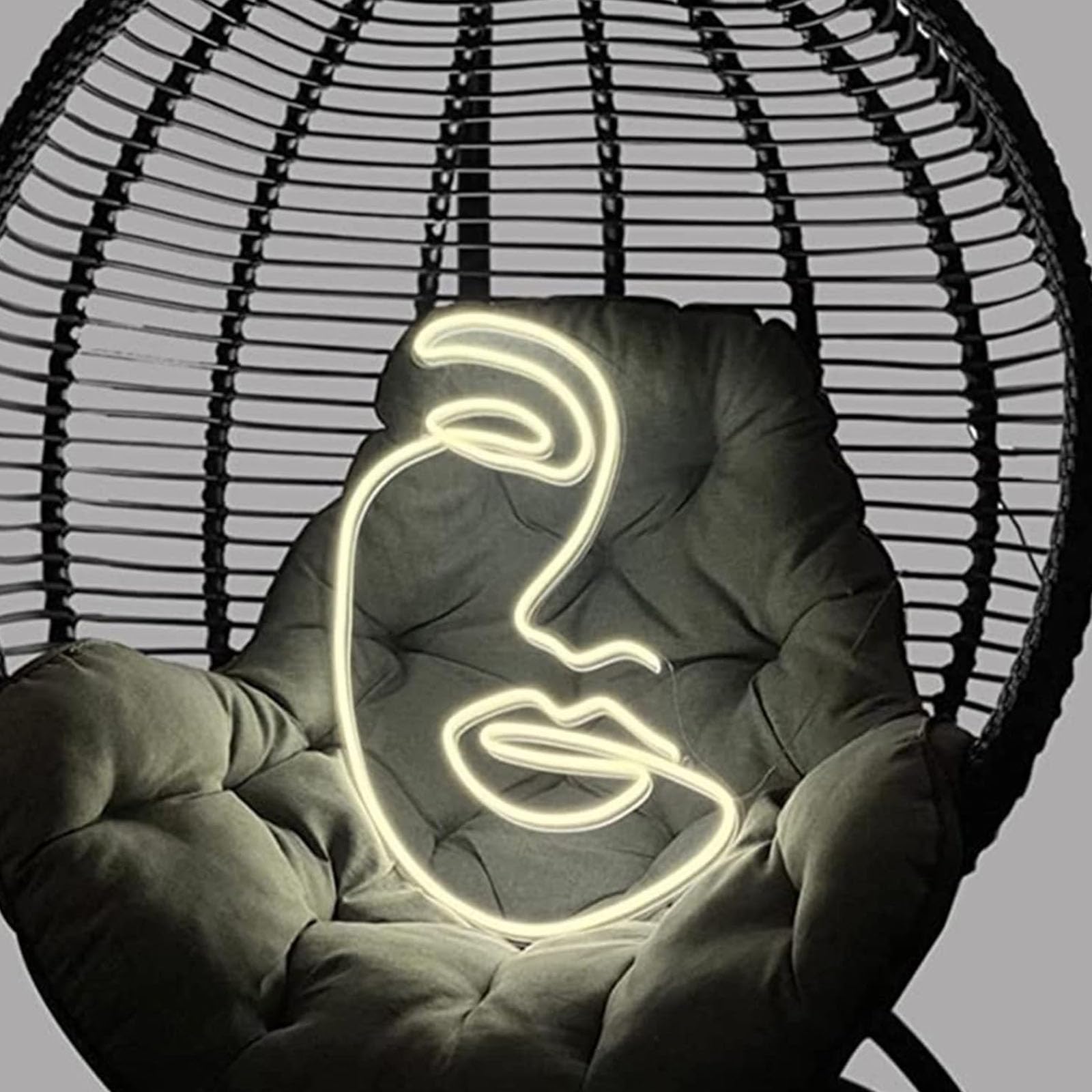 LED Face Profile Neon Sign - Abstract Art Home Decor with USB Warm White 12V Lighting | Wall Mounted Night Light for Bedroom, Wedding, Bar & Party Decor - Perfect for Modern Interior Design & Stylish Scene Illumination