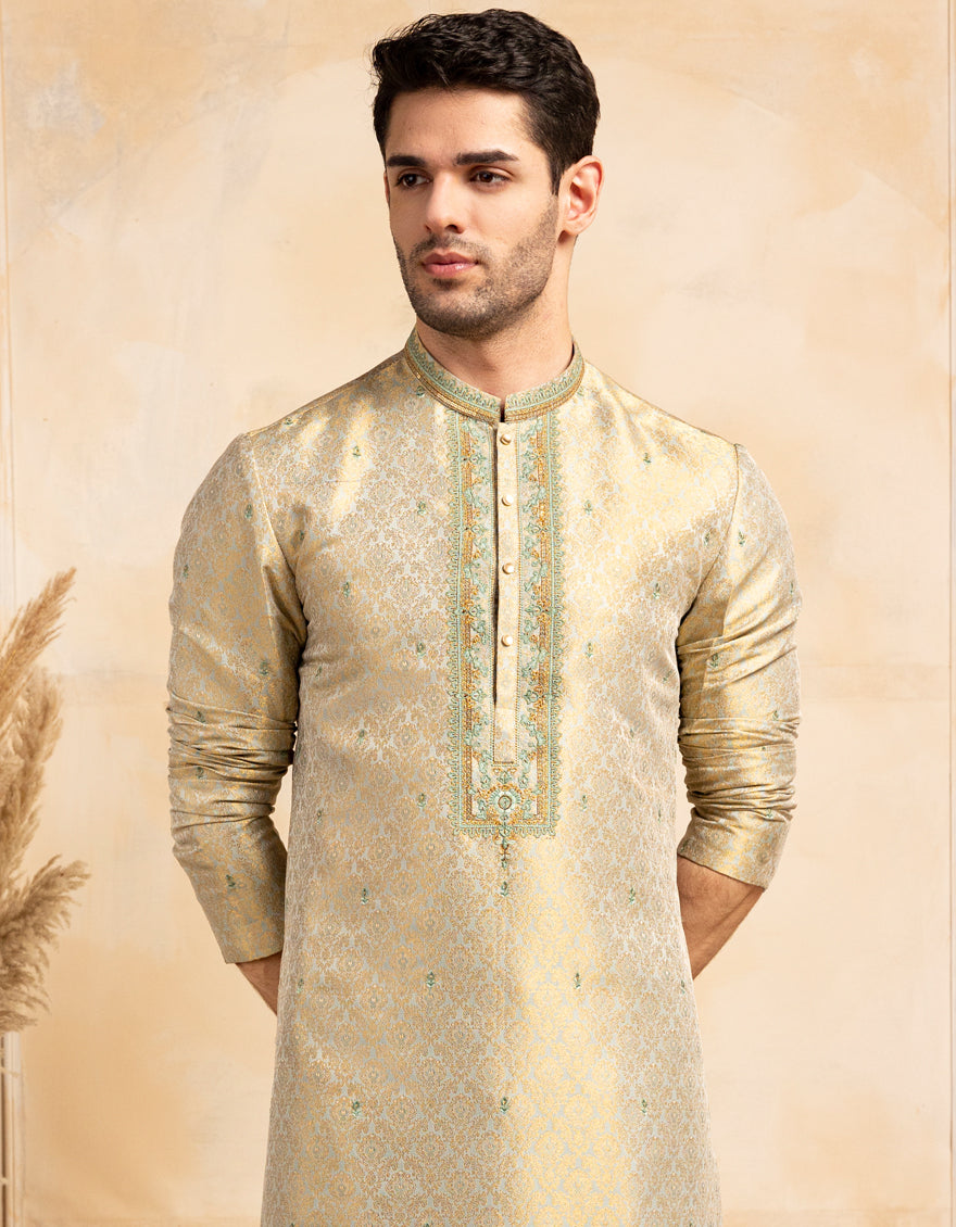 Stylish Blended Mint Green Kurta by J. Junaid Jamshed - Perfect for Casual Wear, Festivals & Special Occasions