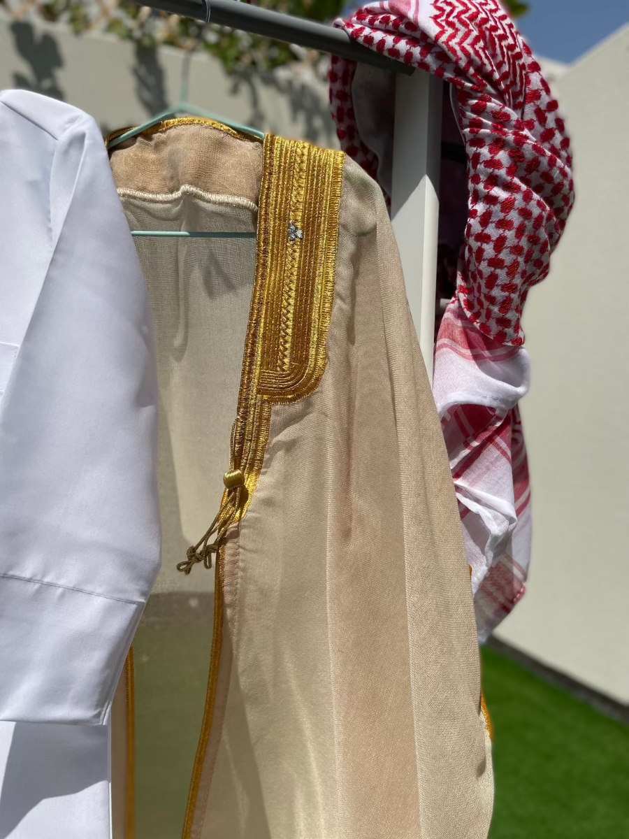 Premium Baby Boy Thobe Gift Set - Beige Bisht for 0-12 Months | 4-Piece Outfit for Newborns, Eid, Baptism & Special Occasions