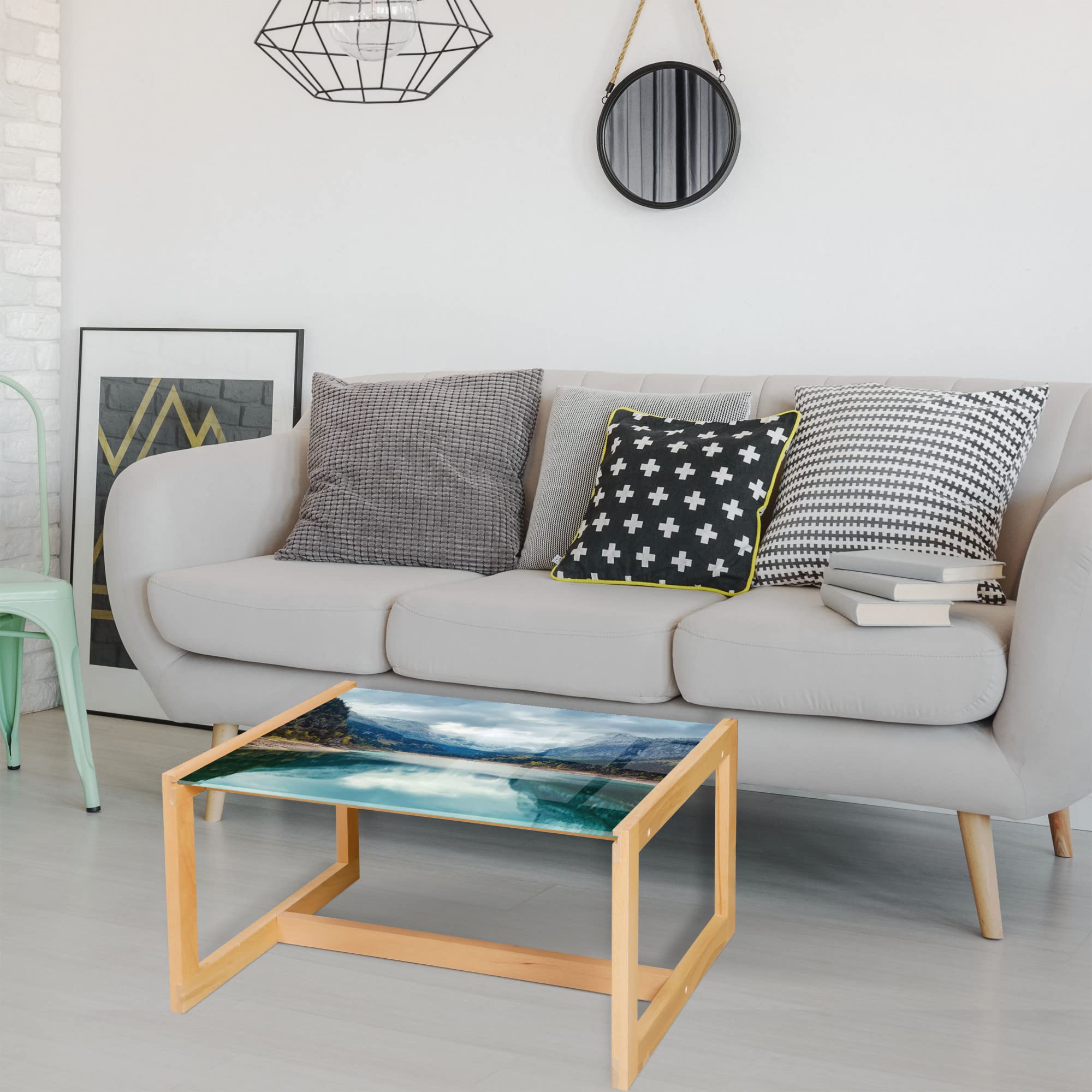 Ambesonne Alpine Lake Coffee Table - Wooden Frame, Acrylic Glass Top for Office & Dorm Decor