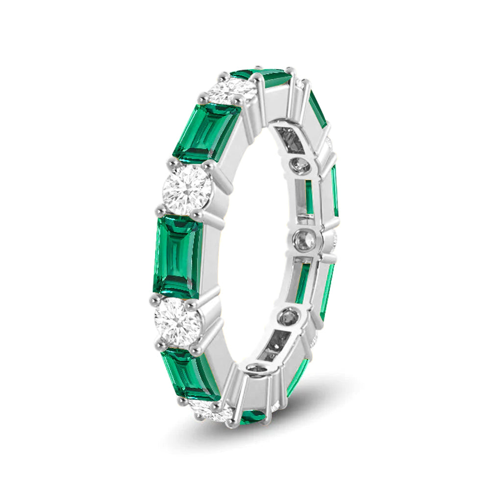 Exquisite Lab-Grown Emerald & Diamond Eternity Wedding Band - 14K White Gold Stackable Ring for Anniversary, Engagement & Bridal Jewelry (Perfect for Valentine's Day Gifts & Special Occasions)