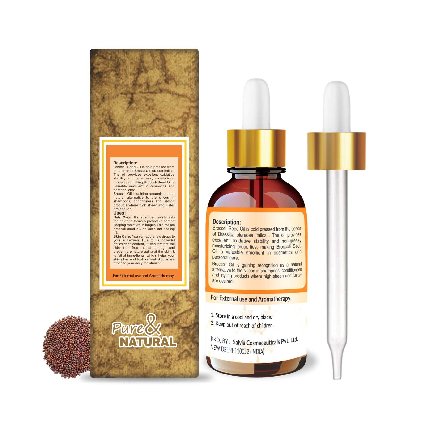 100% Pure Organic Crysalis Broccoli Seed Oil (Brassica Oleracea Var. Italica) - Undiluted Natural Essential Oil for Skin & Hair Care - Therapeutic Grade, Restores Skin Glow - 30ml - Perfect for DIY Beauty Recipes, Massage & Aromatherapy