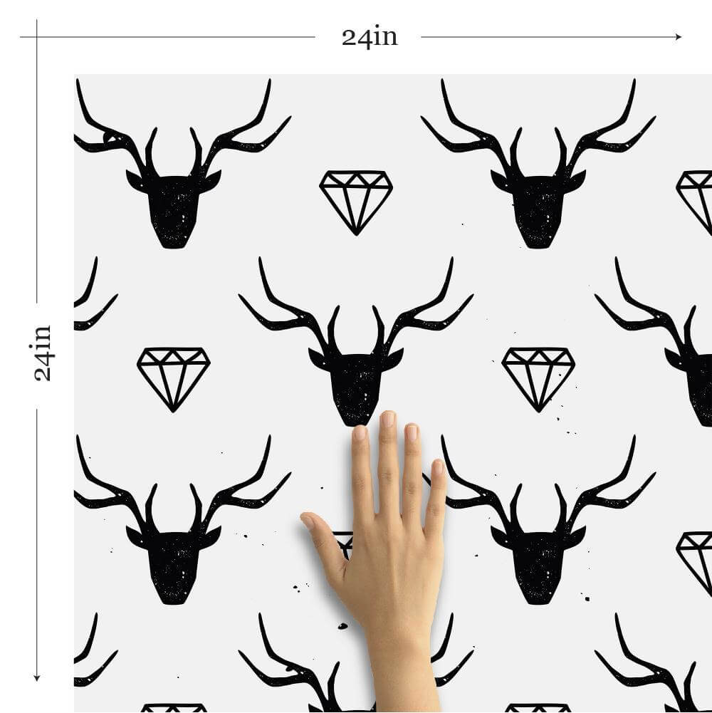 Black and White Deer Animal Peel and Stick Removable Wallpaper - Self-Adhesive Decorative Vinyl for Bedroom, Nursery, Living Room & Office Decor
