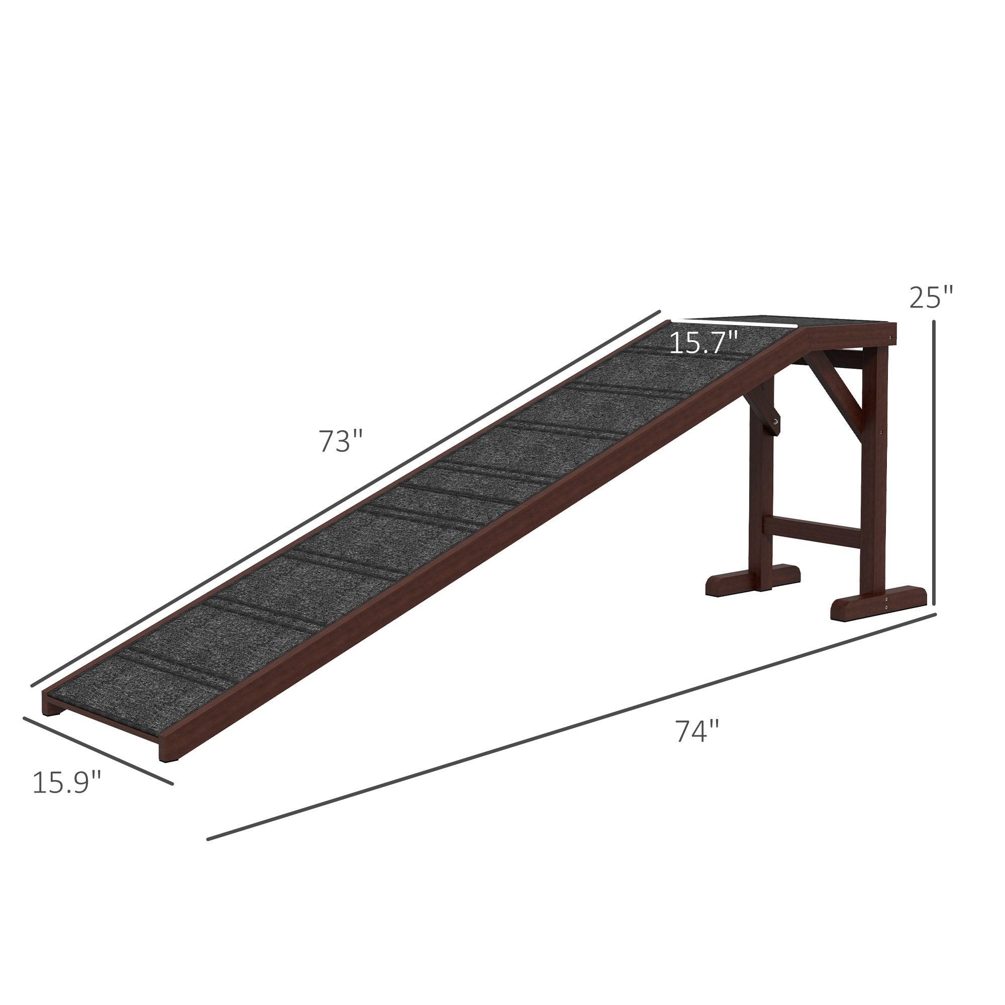 Non-Slip Dog Ramp for High Beds - 74 Inch Pet Stairs with Carpeted Top Platform (16x25 Inches, Brown) - Perfect for Small, Elderly & Injured Dogs to Safely Access Furniture