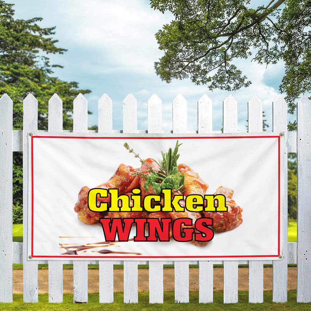 Custom Vinyl Banner for Chicken Wings Restaurant & Cafe - 60x144 Inches, Weatherproof Outdoor Sign with 10 Grommets (Multiple Sizes Available) - Perfect for Restaurant Advertising, Food Promotions & Yard Signs