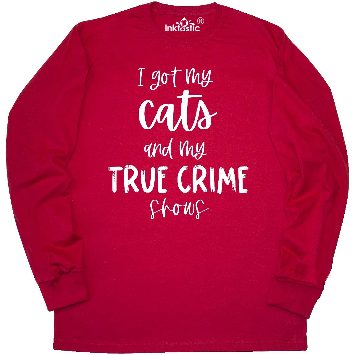 Inktastic Funny Cat Lover & True Crime Fan Long Sleeve T-Shirt for Women - Comfortable Cotton Tee for Casual Wear, Netflix Nights & Cat-Themed Outfits