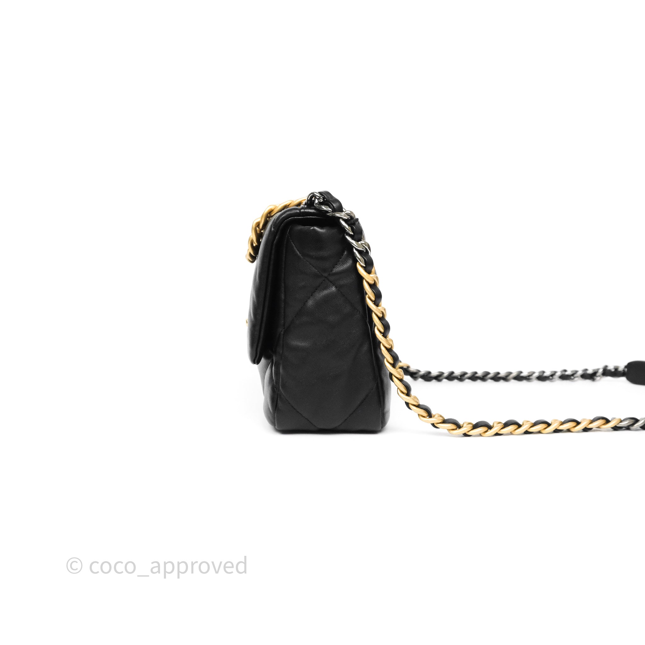 Chanel 19 Small Black Leather Flap Bag with Mixed Gold & Silver Hardware - Luxury Designer Handbag for Women, Perfect for Evening Events & Date Nights