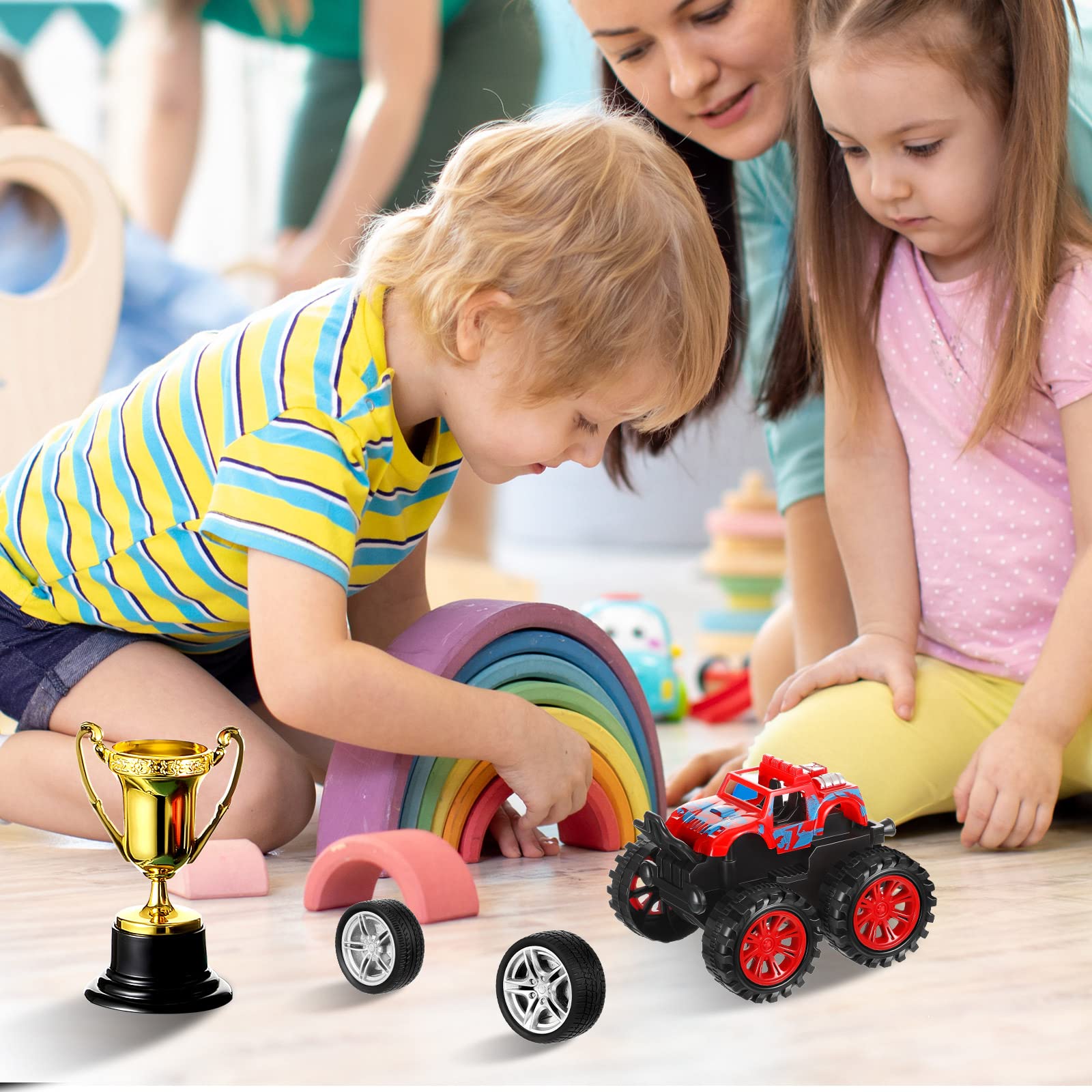 30 Pcs Monster Truck Cake Toppers - Race Car & Blaze Truck Cupcake Decorations for Kids Birthday Party, Baby Shower, Themed Cakes - Red (Perfect for Birthday Cakes, Cupcakes, Dessert Tables & Party Decorations)