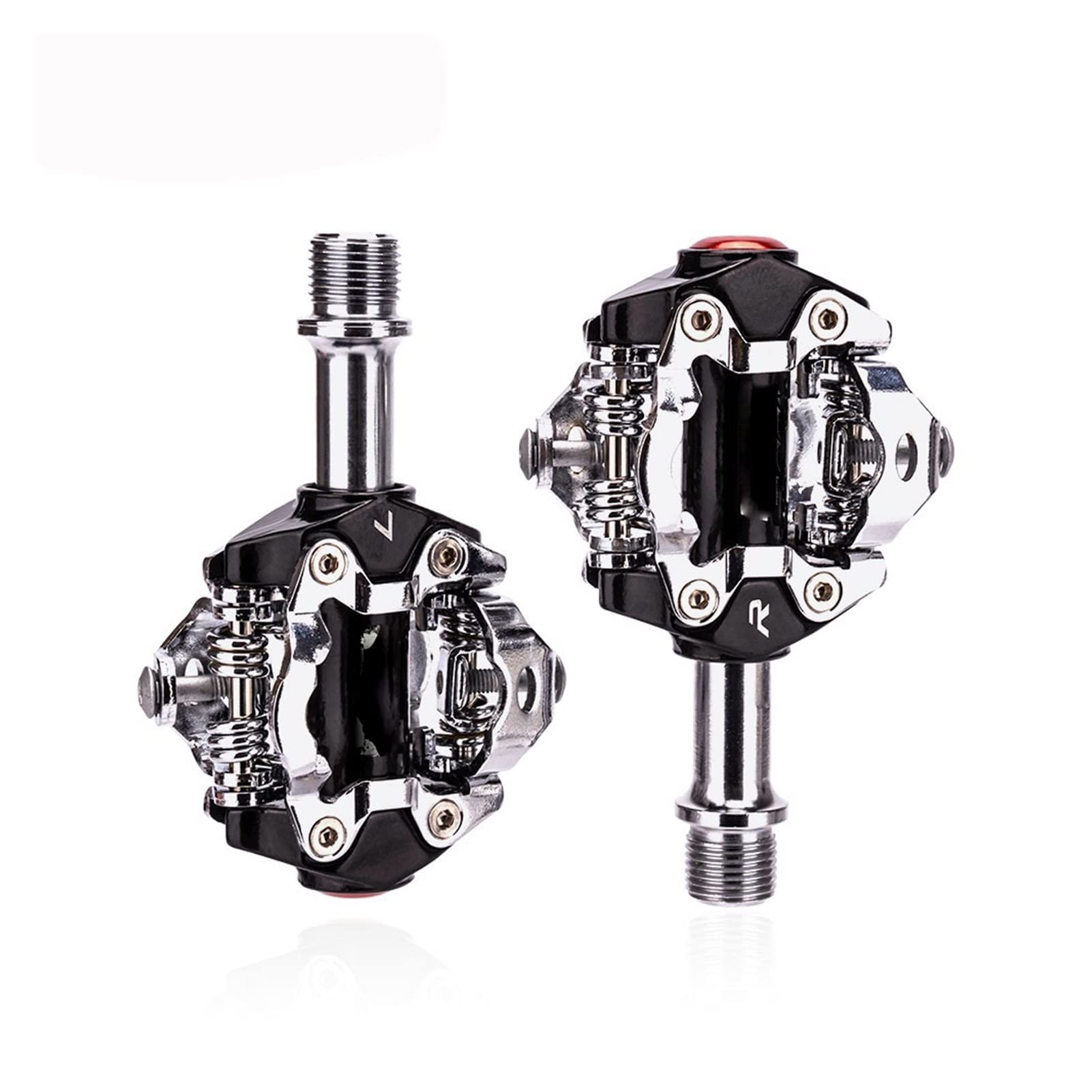 XIWALAI MTB Bike Pedals - Aluminum Self-Locking Road Bicycle Pedals with SPD Cleats, Sealed Bearings & Clips - Ideal for Mountain Biking, Road Cycling & Commuting (PD20 Black-Silver)