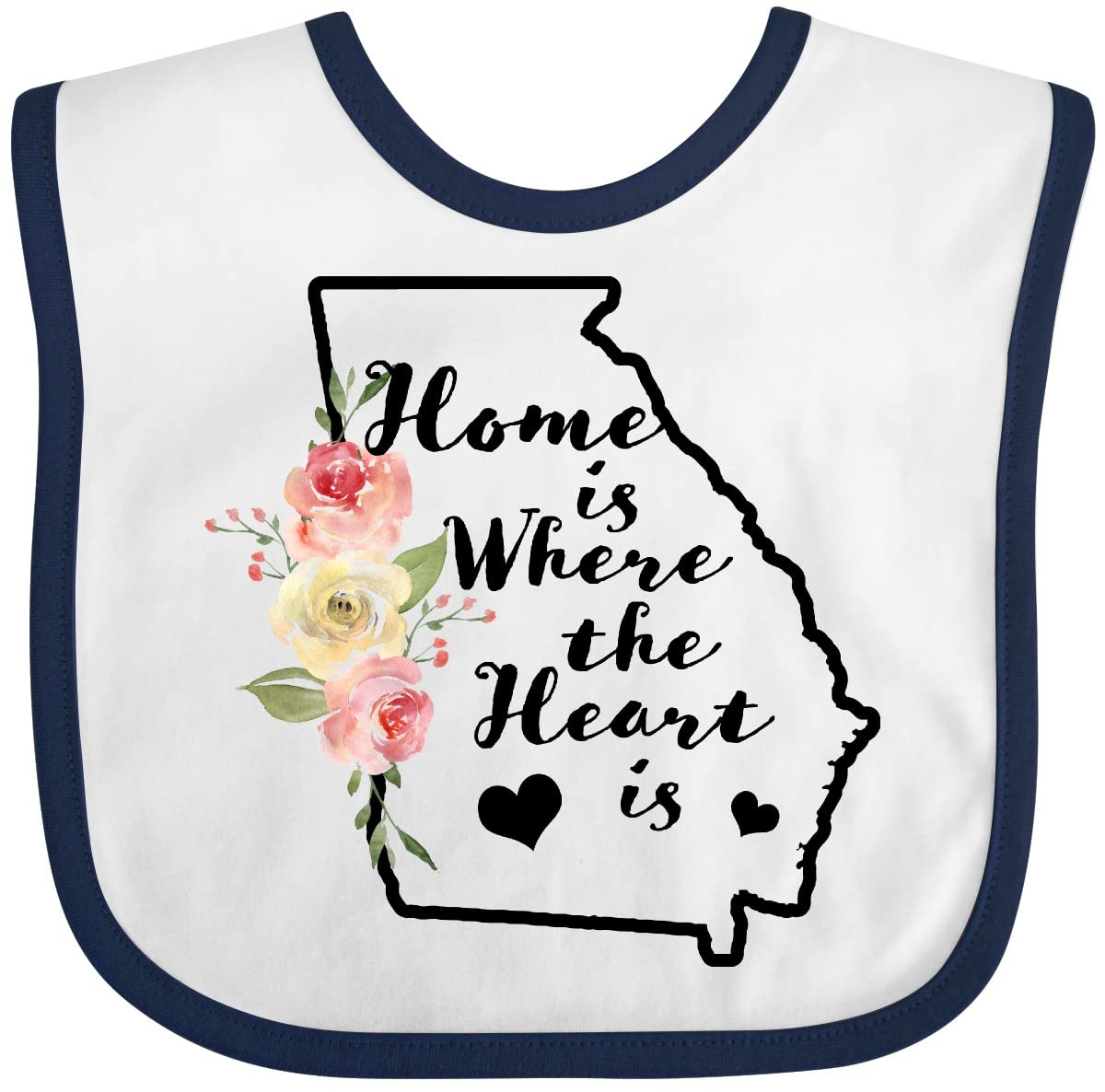 Inktastic Georgia Home Where the Heart Is Watercolor Floral Baby Bib - Soft Cotton Drool Bib for Infants, Toddler Feeding & Photo Shoots - Cute Unisex Gift for Newborns, Baby Showers & First Birthdays