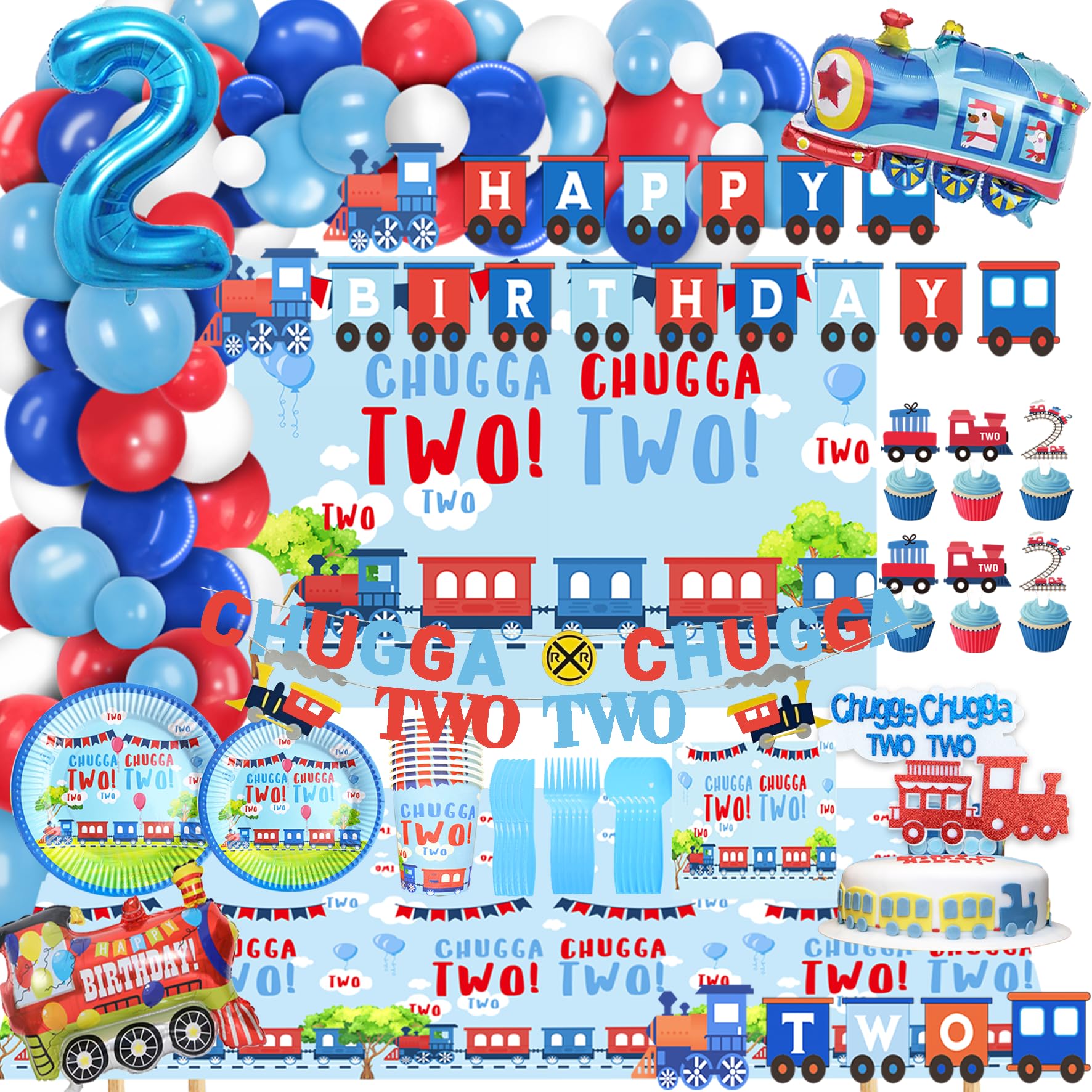 Train-Themed 2nd Birthday Party Decorations for Boys - Complete Set for Train Birthday Party Supplies | Perfect for Kids' Birthday Celebrations & Photo Backdrops