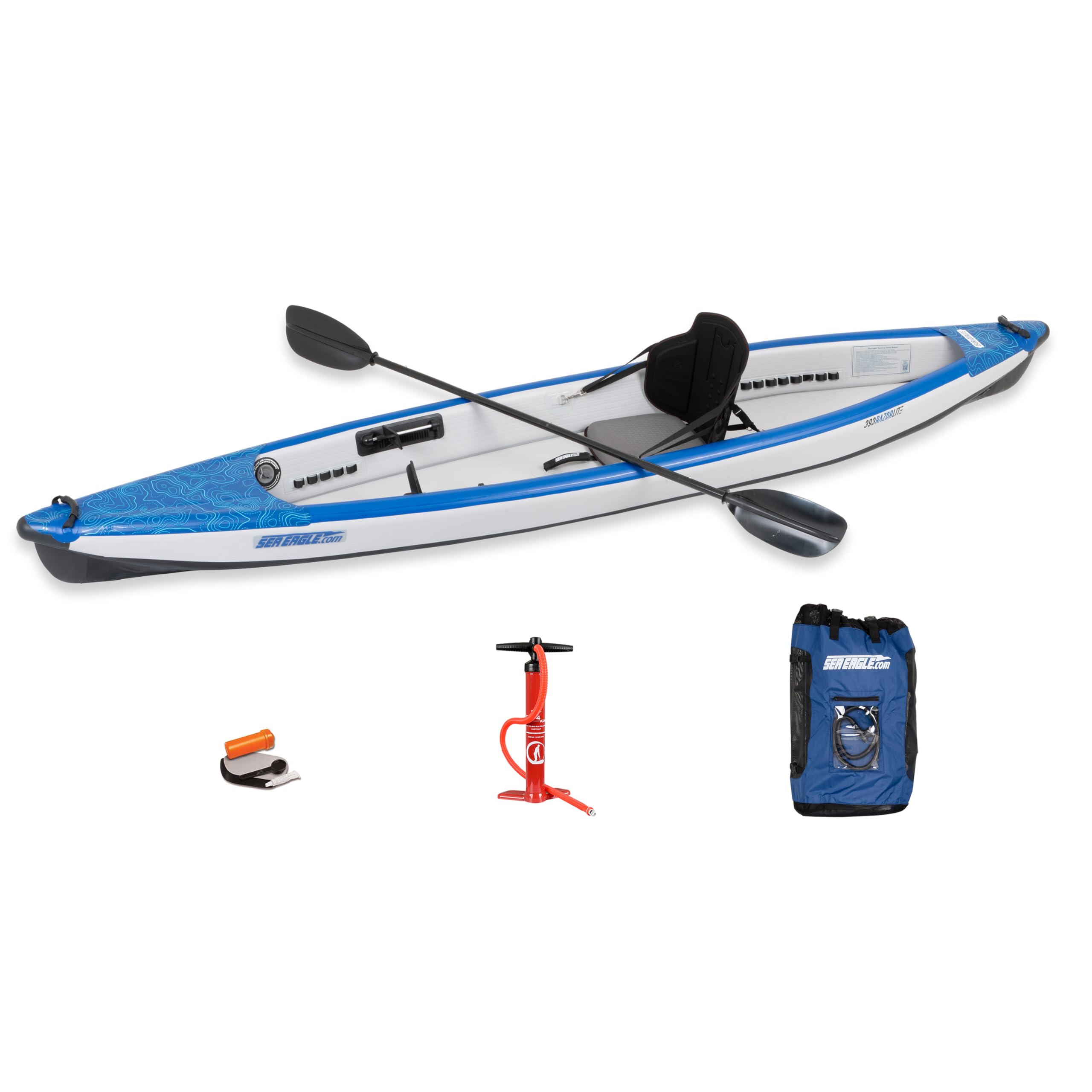 Sea Eagle RazorLite Inflatable Kayak - Lightweight Drop Stitch High-Speed Touring Kayak for Solo or Tandem Use - Includes Tall Back Seats, Paddles, Backpack, Skeg & Pump - Perfect for Lakes, Rivers & Ocean Adventures
