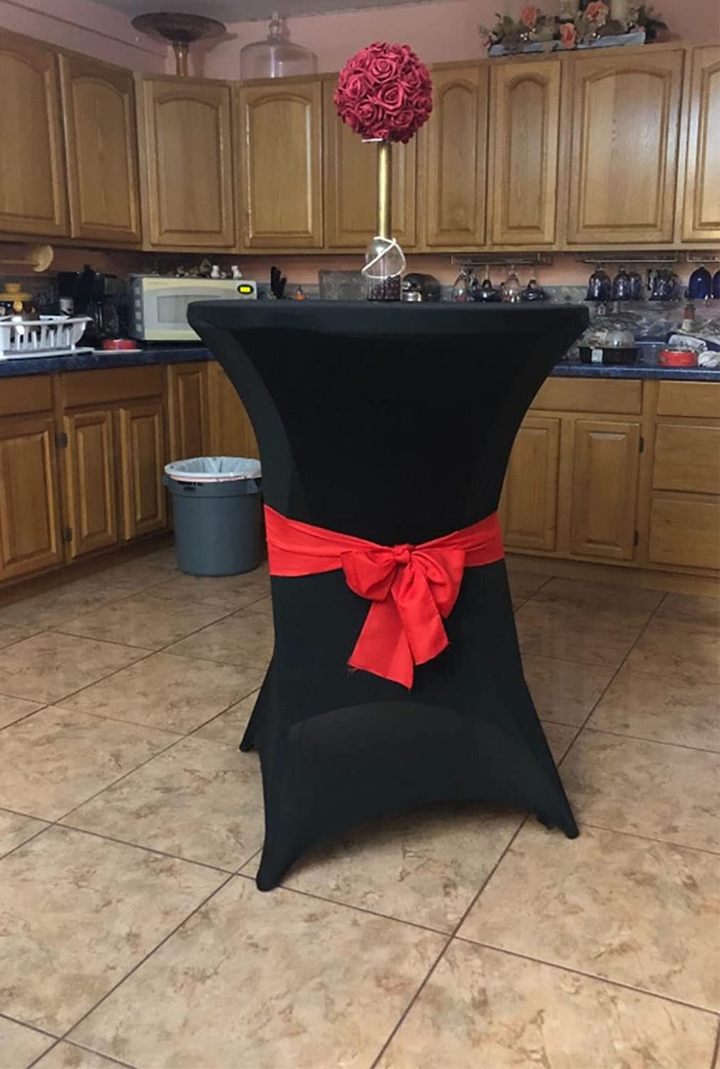 24x43 Inch Black Highboy Spandex Cocktail Table Cover - Stretch Fitted Tablecloth for Round Bar Tables - Perfect for Weddings, Parties & Events