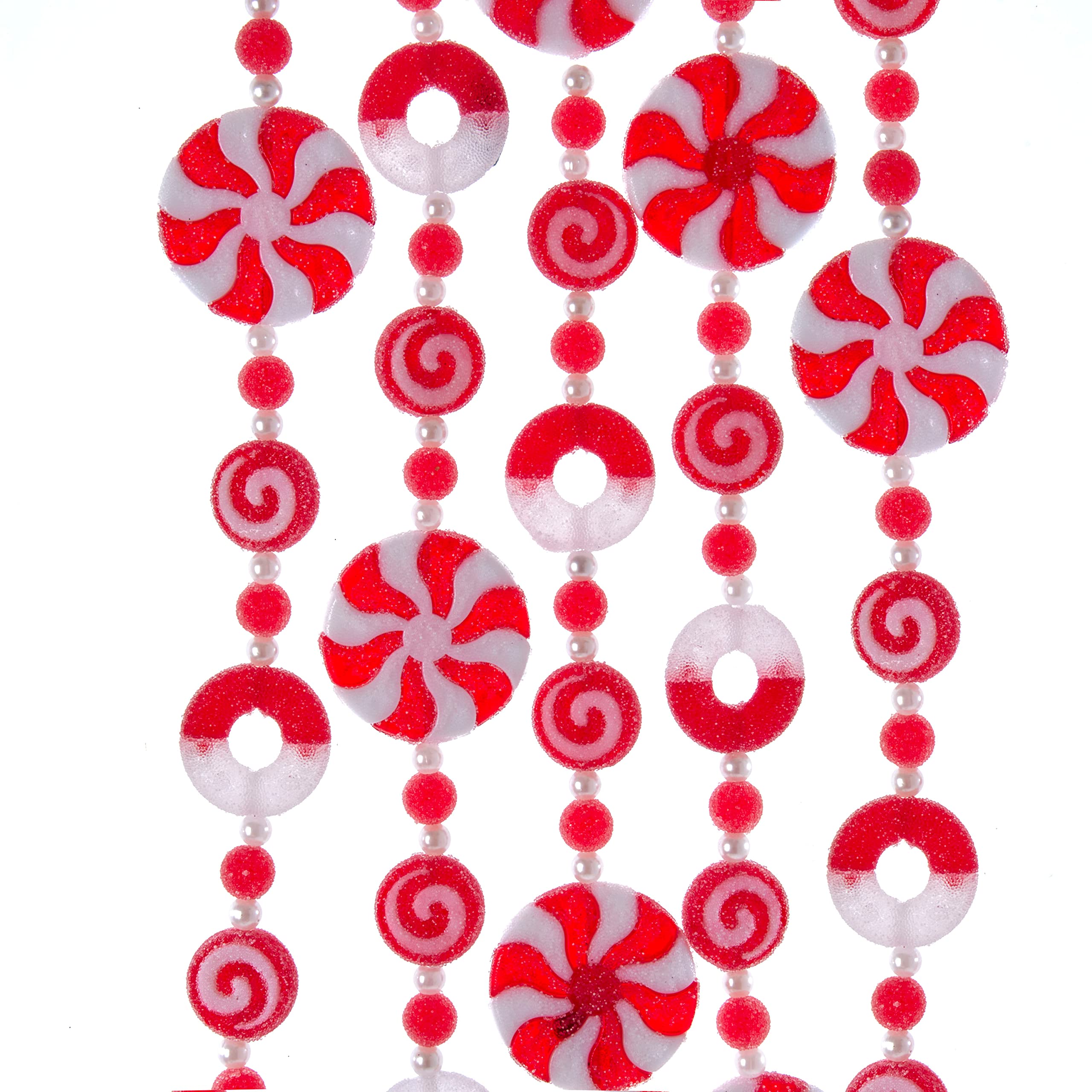 Kurt Adler Peppermint Candy Garland - 6ft Red & White Straight Plastic Christmas Decor for Tree, Mantel & Holiday Party Decoration