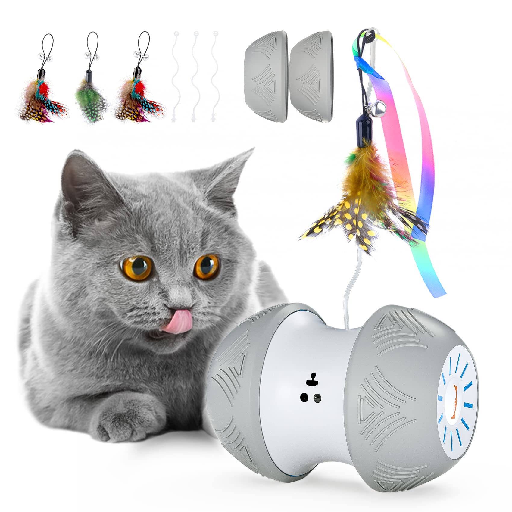 SEFON Automatic Interactive Cat Toys - Electric Feather Robotic Kitten Toy with USB Rechargeable Battery - Best Exercise Toy for Indoor Cats (White) - Perfect for Playtime, Stimulation & Keeping Your Cat Active at Home