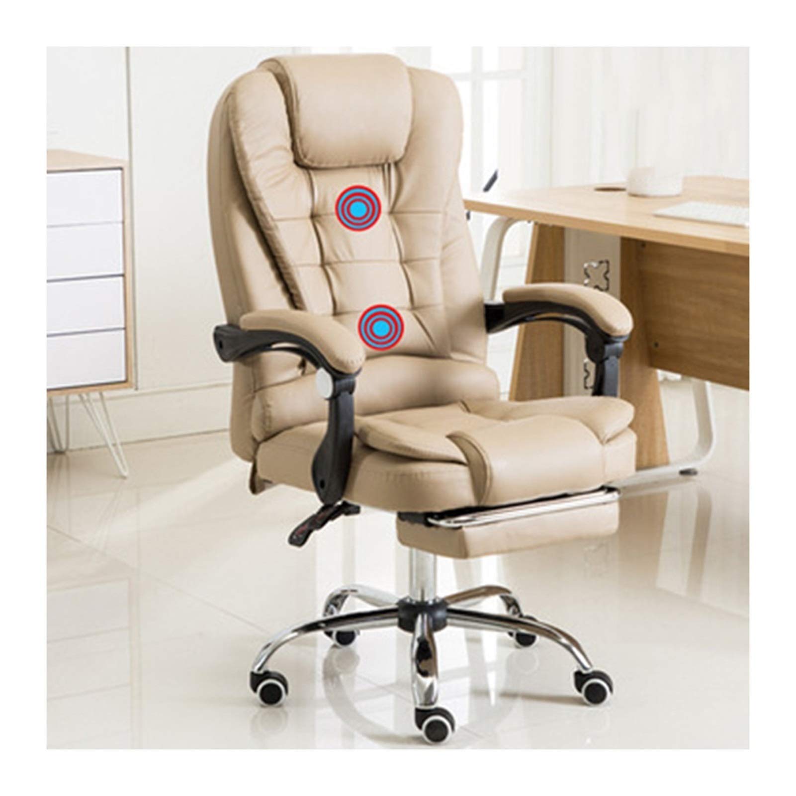 WWL Ergonomic Executive Office Chair - High Back PU Leather Reclining Computer Desk Chair with 2-Point Massage & Footrest for Home, Gaming, and Work Comfort
