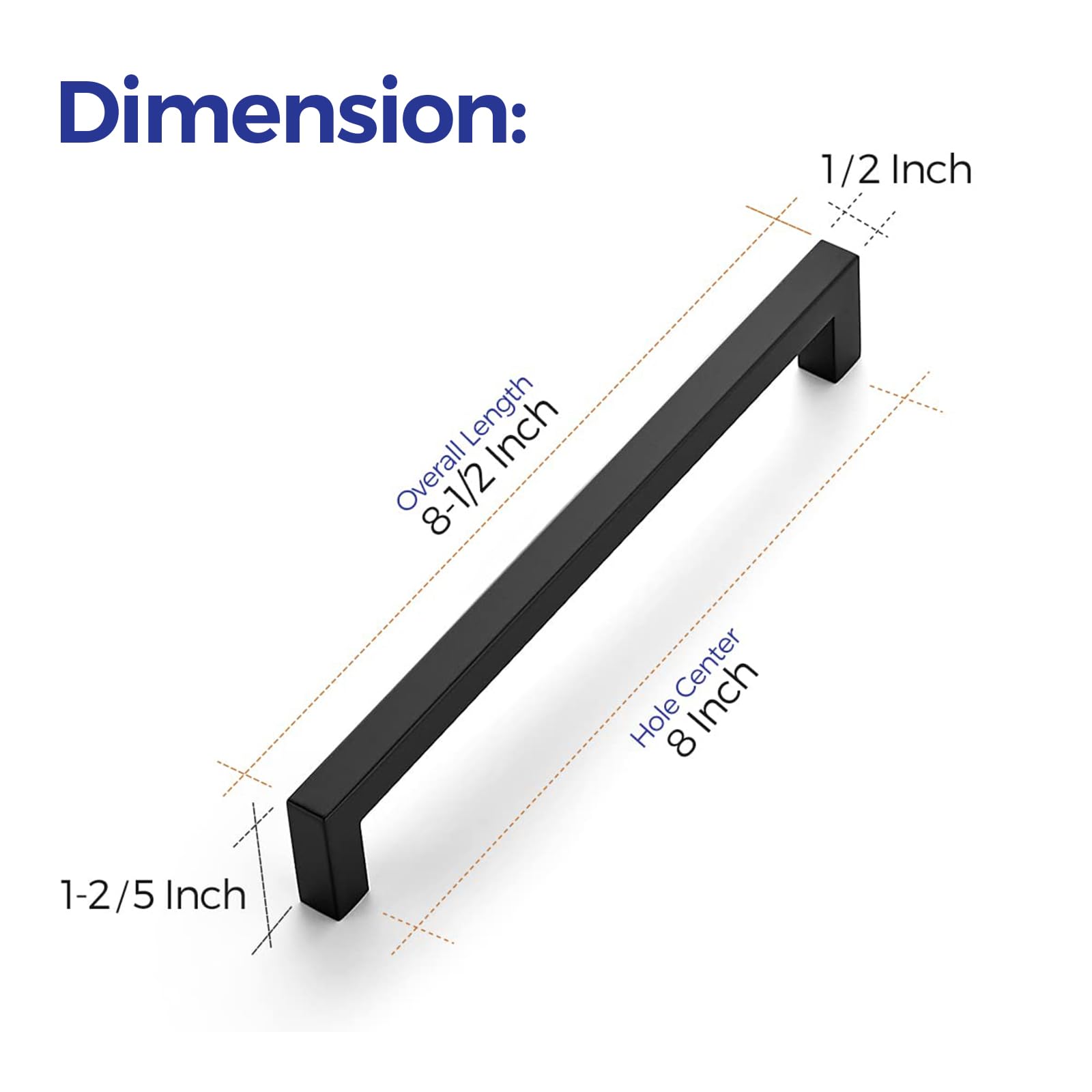 Ravinte 5-Pack 8 Inch Square Cabinet Handles - Matte Black Kitchen Cabinet Pulls & Drawer Handles - Durable Cabinet Hardware for Kitchen, Bathroom & Office (Modern Home Upgrade)