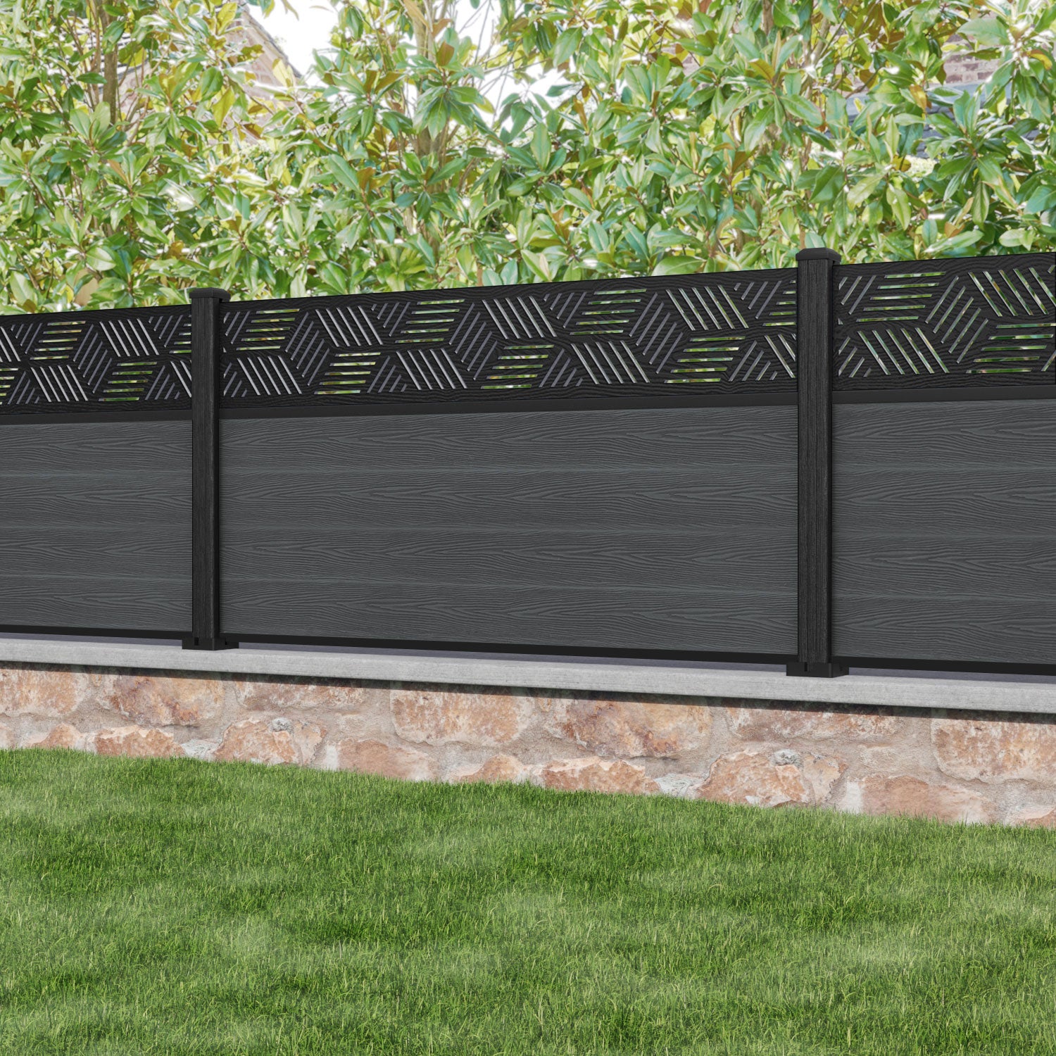 Classic Cubed Fence Panel - Dark Grey Composite Fencing with Durable Posts | Perfect for Backyard Privacy, Garden Borders & Patio Enclosures