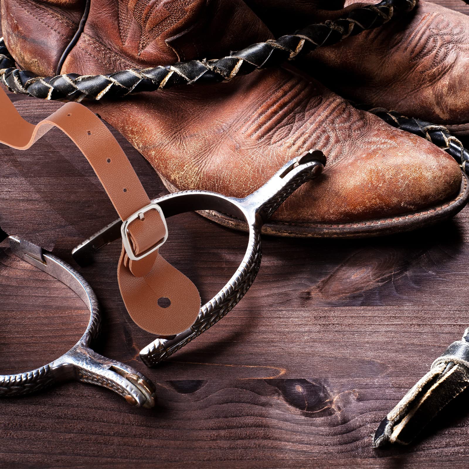 2 Pcs Genuine Leather Spur Straps - Adjustable Western Boot Straps for Men & Women - Single Ply Design with 6 Holes - 9.9 Inch Riding Spurs for Thigh High Boots - Perfect for Equestrian, Rodeo & Cowboy Fashion
