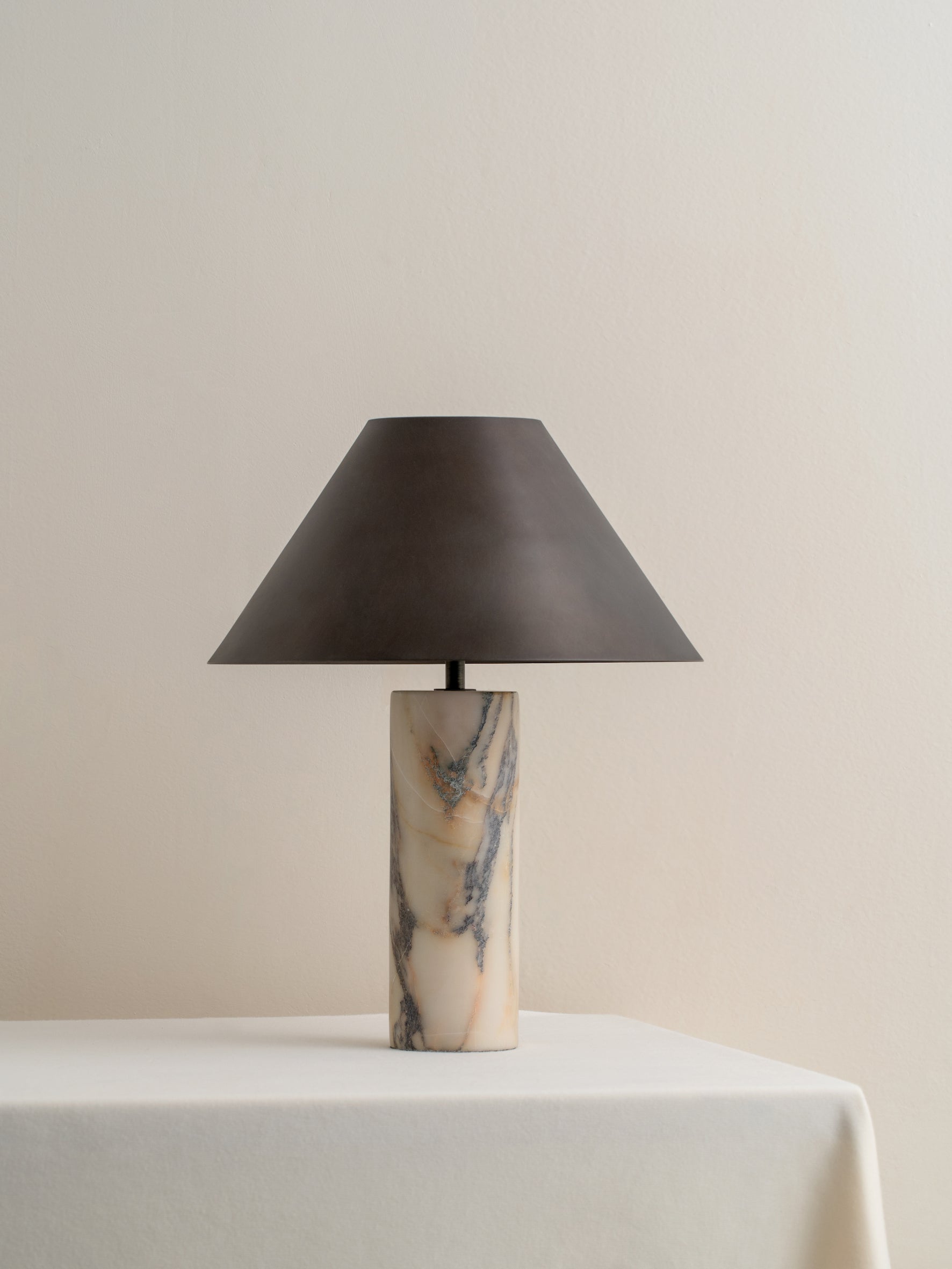 Elegant Cline Calacatta Viola Marble & Bronze Table Lamp - Perfect for Living Room, Bedroom, or Office Decor