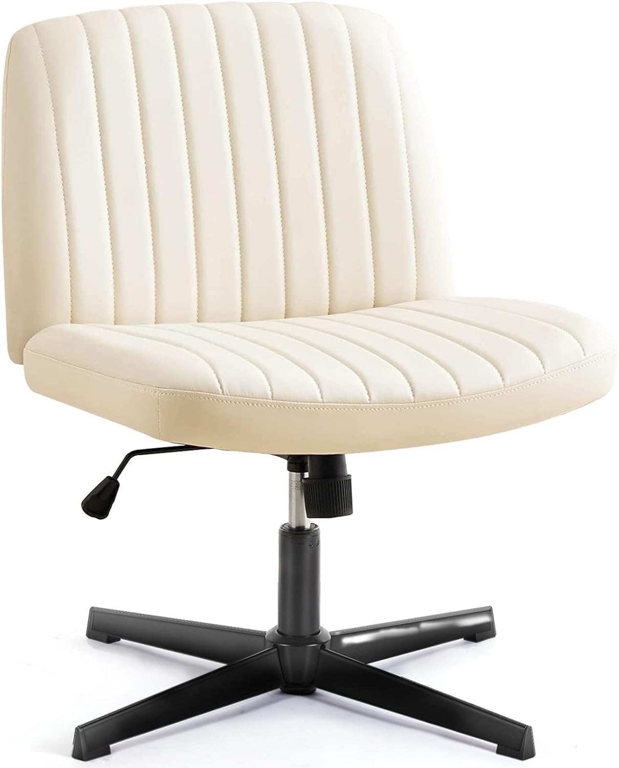 DUMOS Cross Legged Office Chair - Armless Wide Home Desk Seat No Wheels, Modern Swivel Adjustable Fabric Chair for Bedroom, Living Room & Office - Comfortable Vanity Seating for Work, Relaxation & Meditation