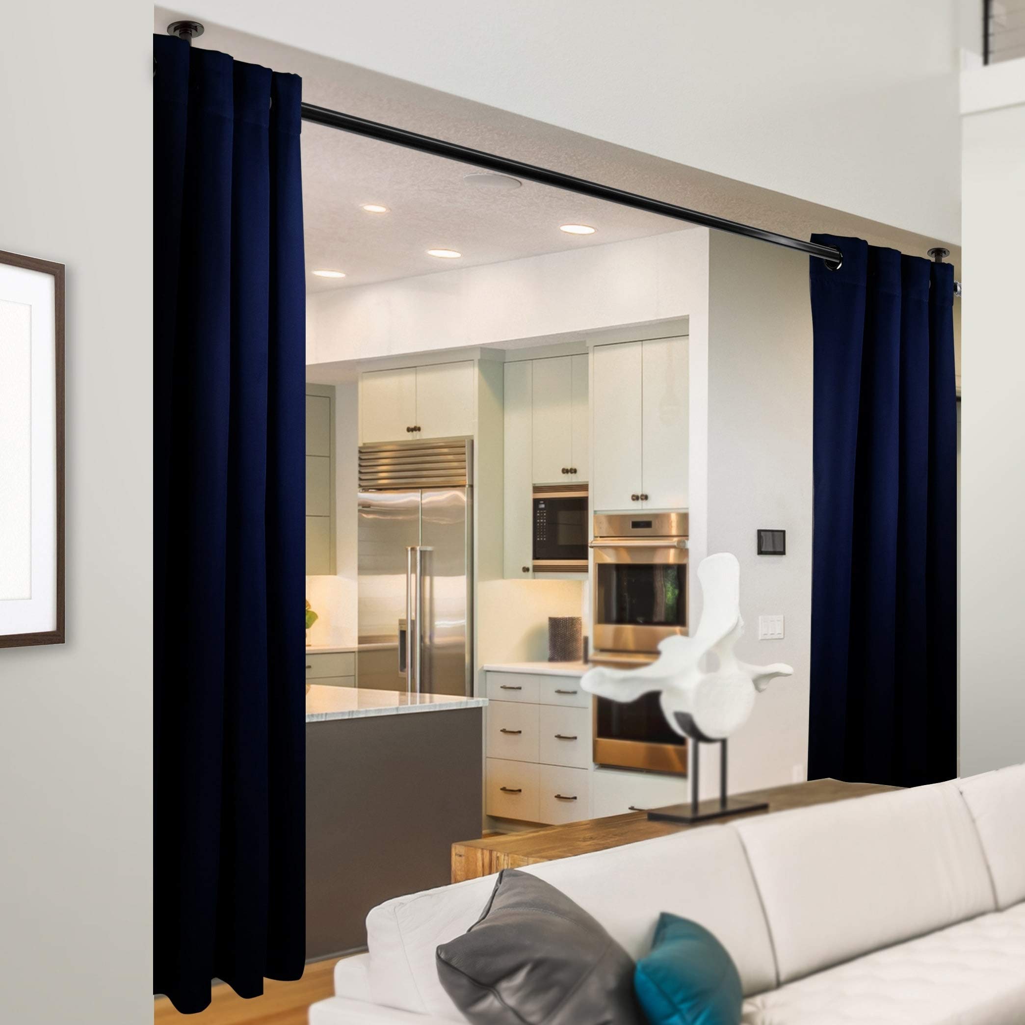 InStyleDesign 108 Inch Hanging Room Divider Curtain with Grommets - Dark Blue Privacy Screen (150W x 108H) - Perfect for Bedroom, Studio Apartment & Office Partition
