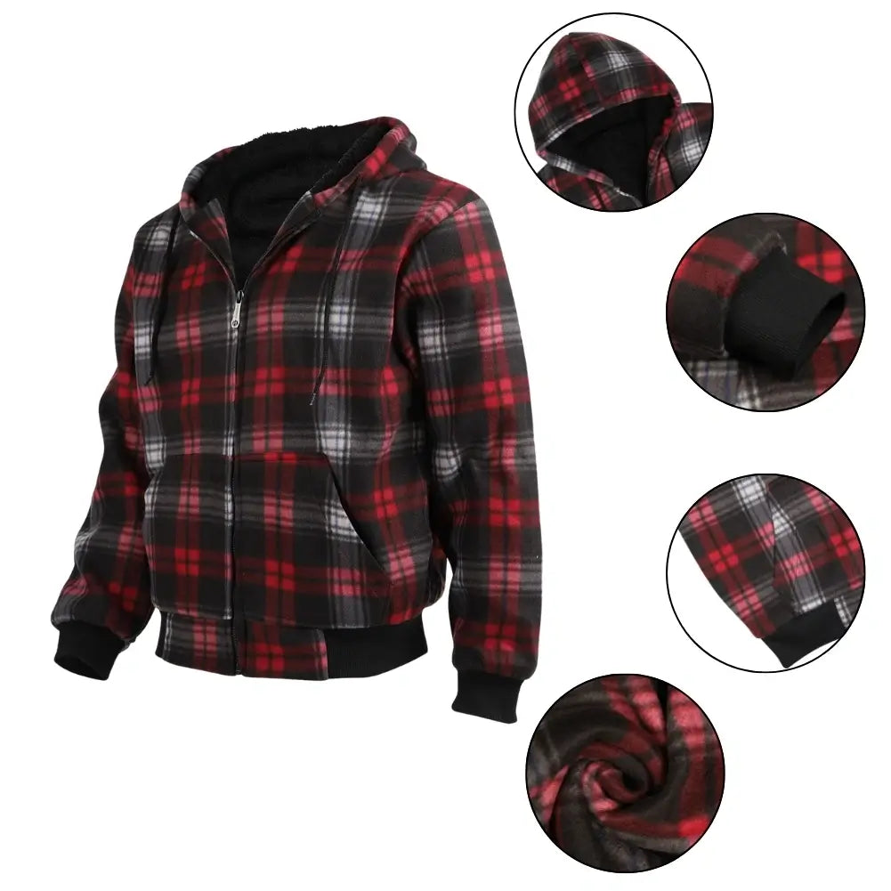 Men's Plaid Sherpa Lined Sweatshirt - Warm Flannel Shirt Jacket for Winter, Cozy Fleece-Lined Pullover for Outdoor Activities & Casual Wear