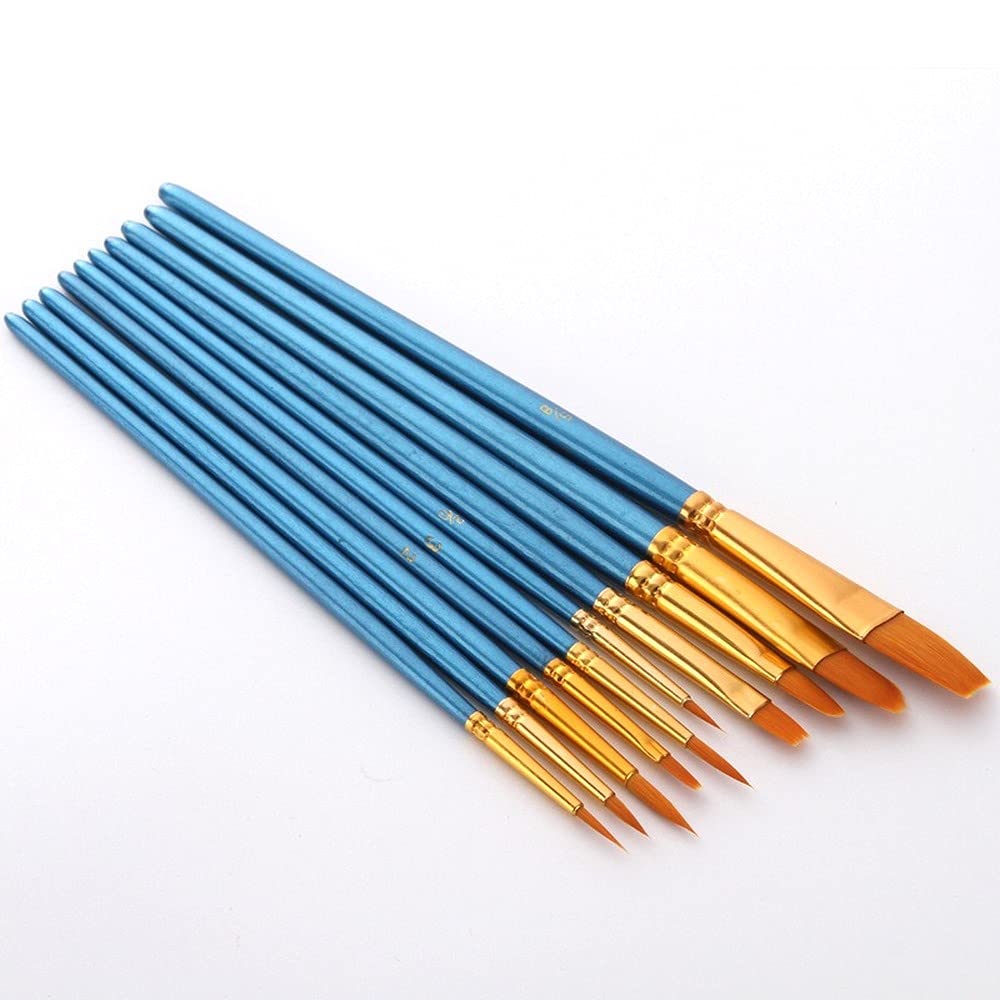 10-Piece Acrylic Paint Brush Set - Round Pointed Tip Nylon Hair Brushes for Oil, Watercolor, Face & Nail Art - Perfect for Miniature Detailing, Rock Painting & Canvas Art - Ideal for Artists, Adults & Kids (Black)