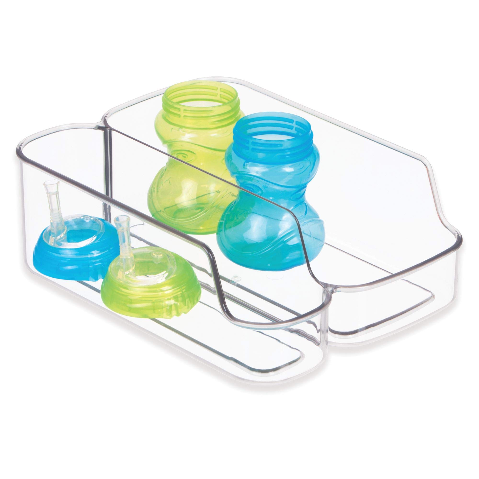iDesign IDjr Clear Storage Organizer with Two Compartments - Perfect for Baby Bottles, Food Pouches & Jars - Ideal for Pantry, Refrigerator & Nursery Organization