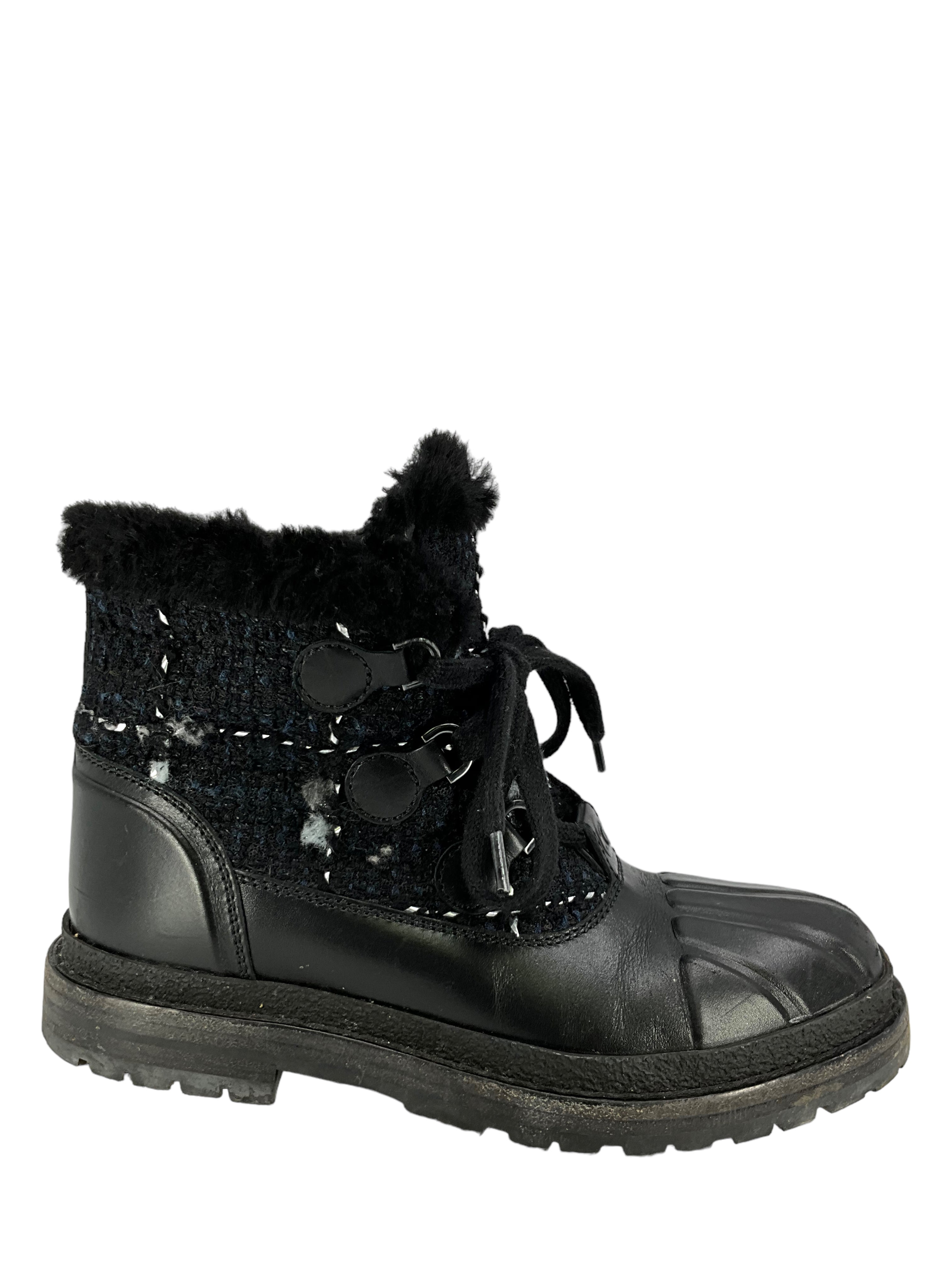 Chanel 16B Tweed Lace Up Boots Women's Size 6.5 - Stylish & Comfortable Ankle Booties for Fall/Winter Fashion, Date Nights & Office Wear