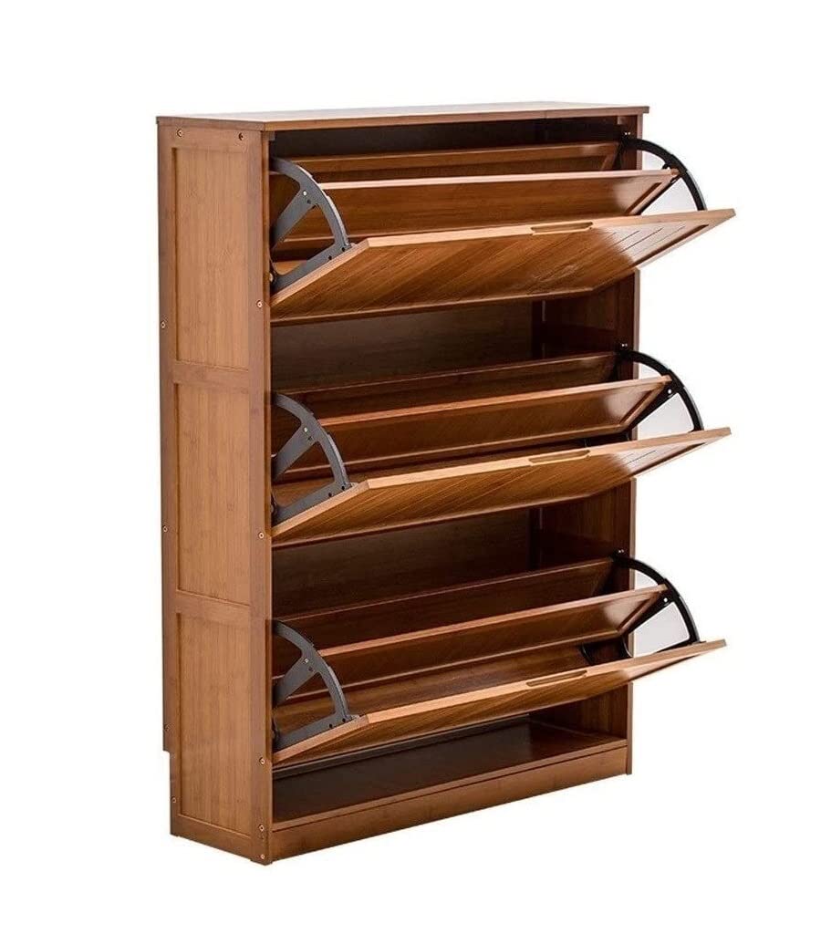 DZBOCM 3-Tier Wooden Shoe Rack with 3 Drawers & Flip Doors - Space Saving Shoe Storage Cabinet for Entryway, Hallway & Corridor - Perfect for Organizing Shoes, Boots & Accessories (50cm)