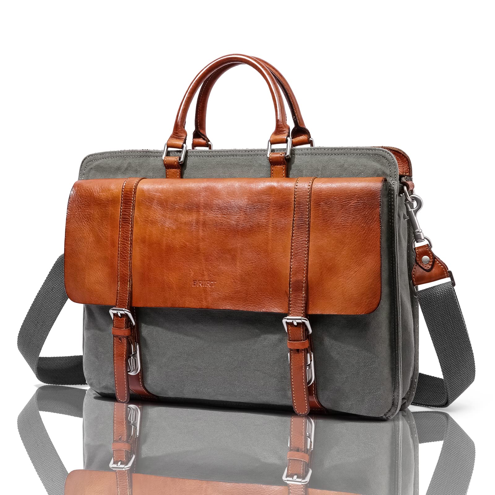 BRIRT Genuine Leather Messenger Bag for Men - 14 Inch Laptop Briefcase Business Work Shoulder Bag - Perfect for Office, Travel & Daily Commute