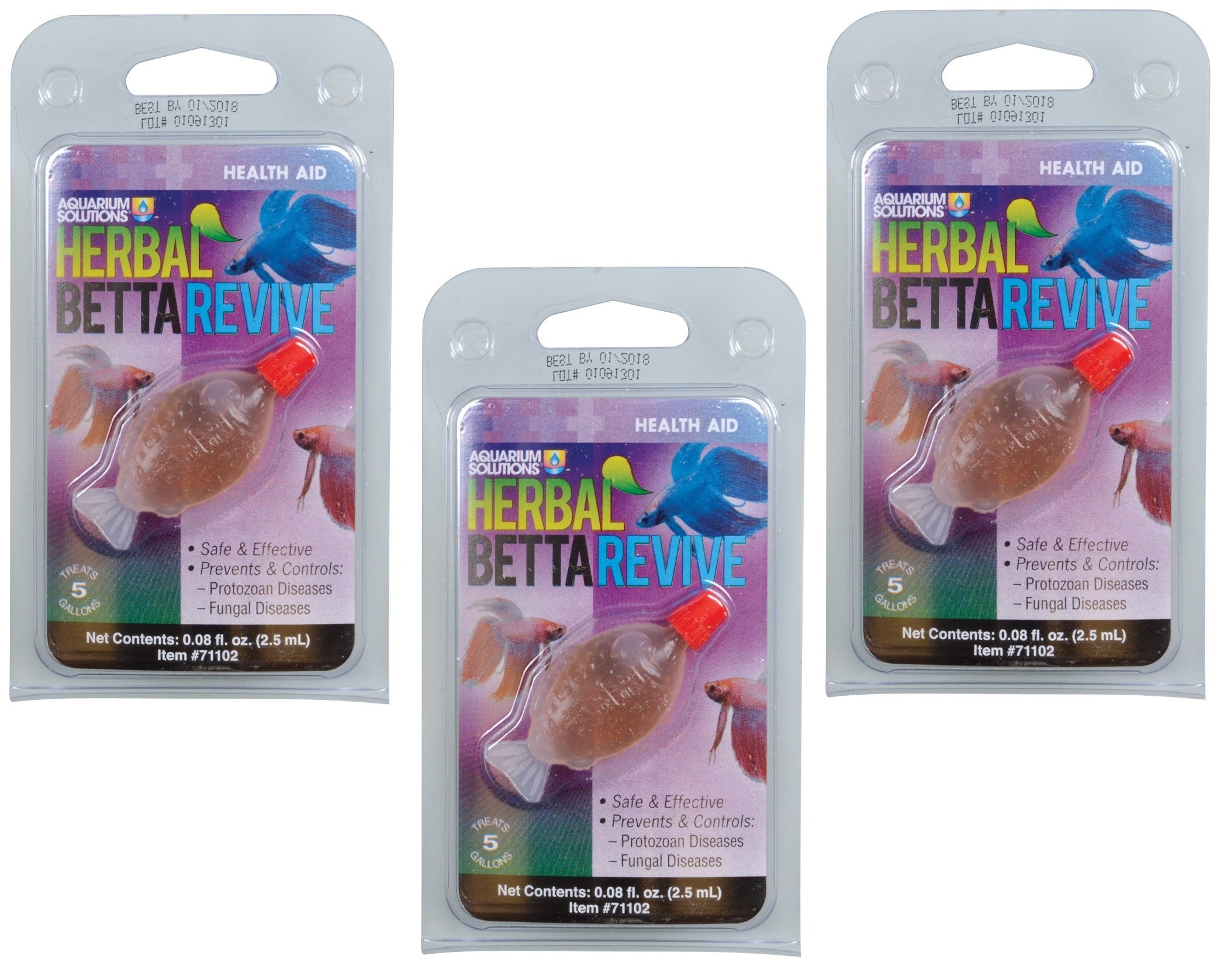 (3 Pack) Hikari Aquarium Solutions Herbal Betta Revive - 0.08oz Each | Natural Fish Medication for Betta Fish Diseases | Perfect for Freshwater Aquariums & Fish Tanks