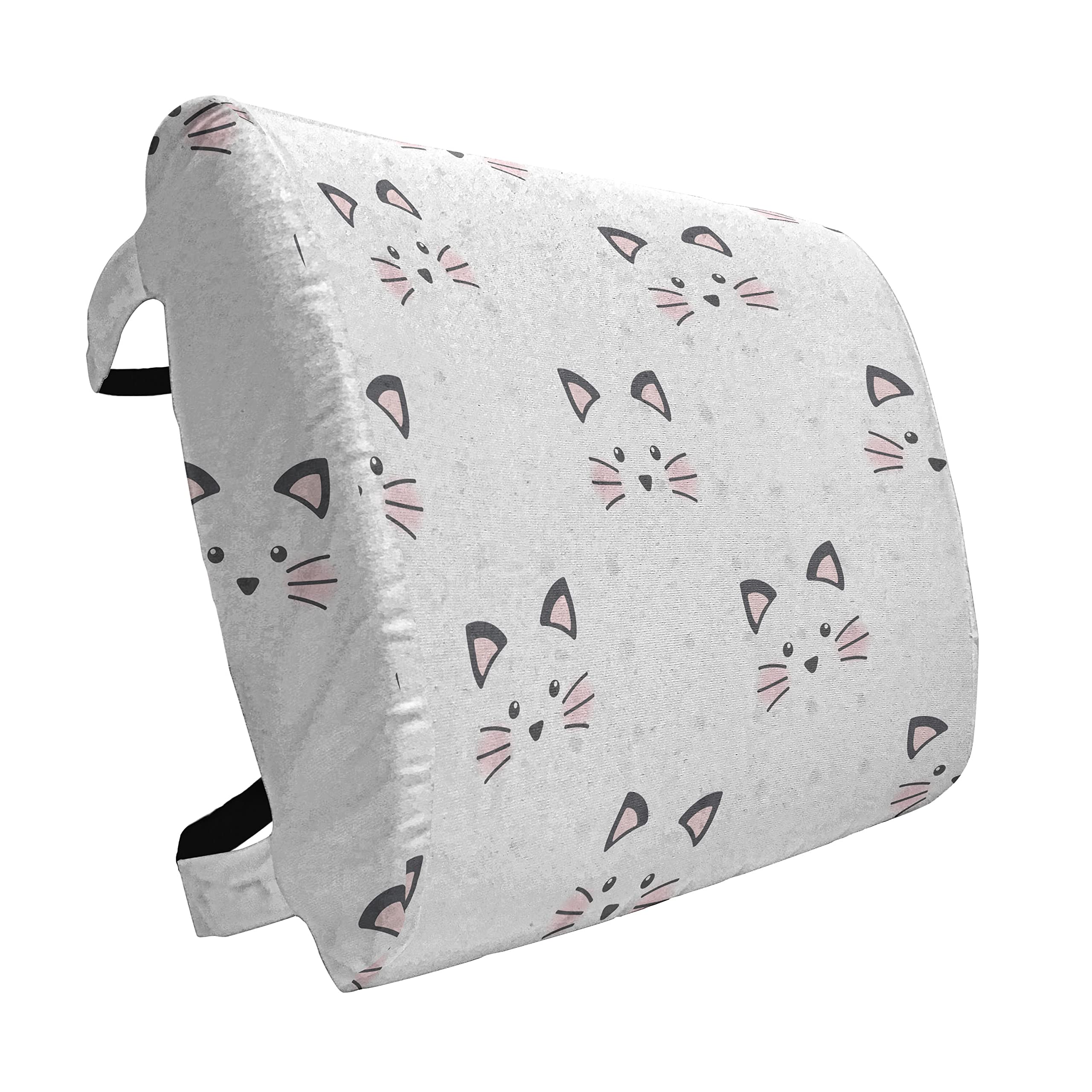 Ambesonne Cat Lumbar Support Pillow - Cute Blushing Kitten Cartoon Design with Hand-Drawn Whiskers, High Density Foam for Office Chair & Car Seat (14x13 Inches, Grey Pink) - Perfect for Back Pain Relief at Work or Long Drives