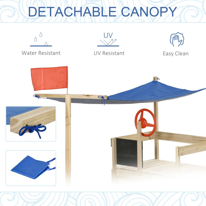 Kids Wooden Sandbox with Canopy Shade & Blackboard - Foldable Outdoor Play Station for Children, Includes Flag & Bottom Liner - Perfect for Backyard, Garden & Beach Playtime