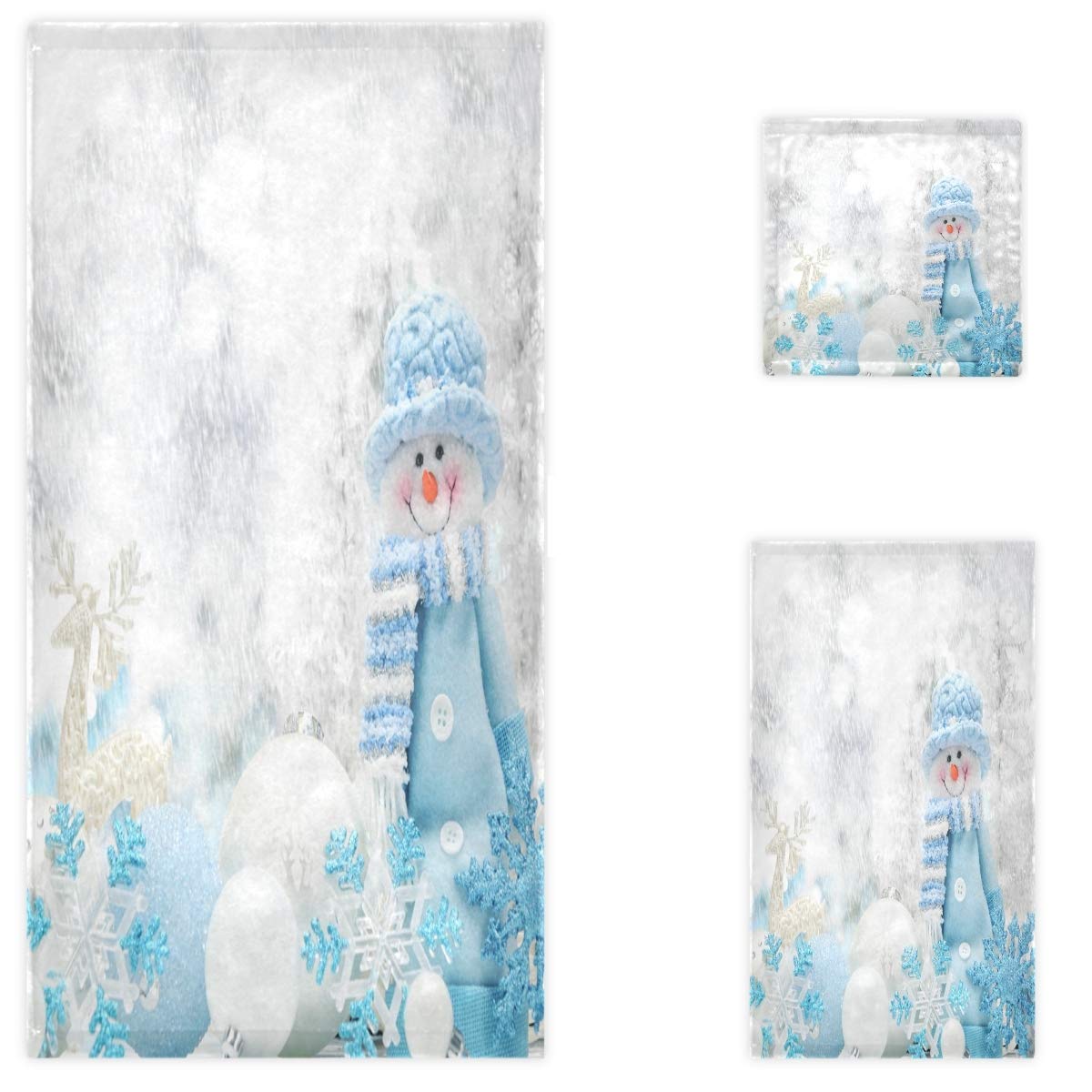 3D Cute Snowman Christmas Decorations - Soft Snowy Bath Towel Set (3-Piece: 1 Bath Towel, 1 Hand Towel, 1 Washcloth) for Holiday Home Decor, Perfect for Bathroom, Kitchen, Gym, Spa & Beach Use