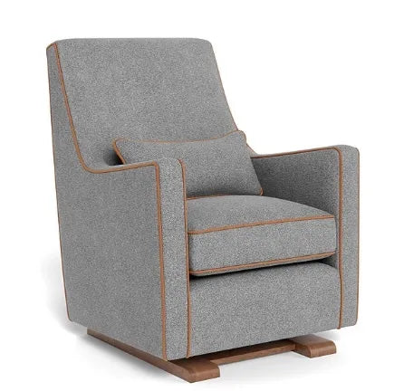 Luca Glider Recliner Chair with Matching Ottoman - Brown EnviroLeather Upholstery & Walnut Wood Base - Perfect for Living Room, Nursery, or Reading Nook Relaxation