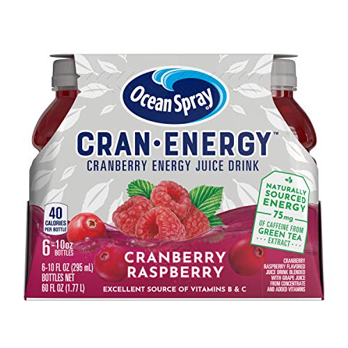 Ocean Spray Cran-Energy Cranberry Raspberry Energy Juice Drink - 10 Fl Oz Bottles (Pack of 6) | Natural Energy Boost for Workouts, Hiking & Daily Hydration