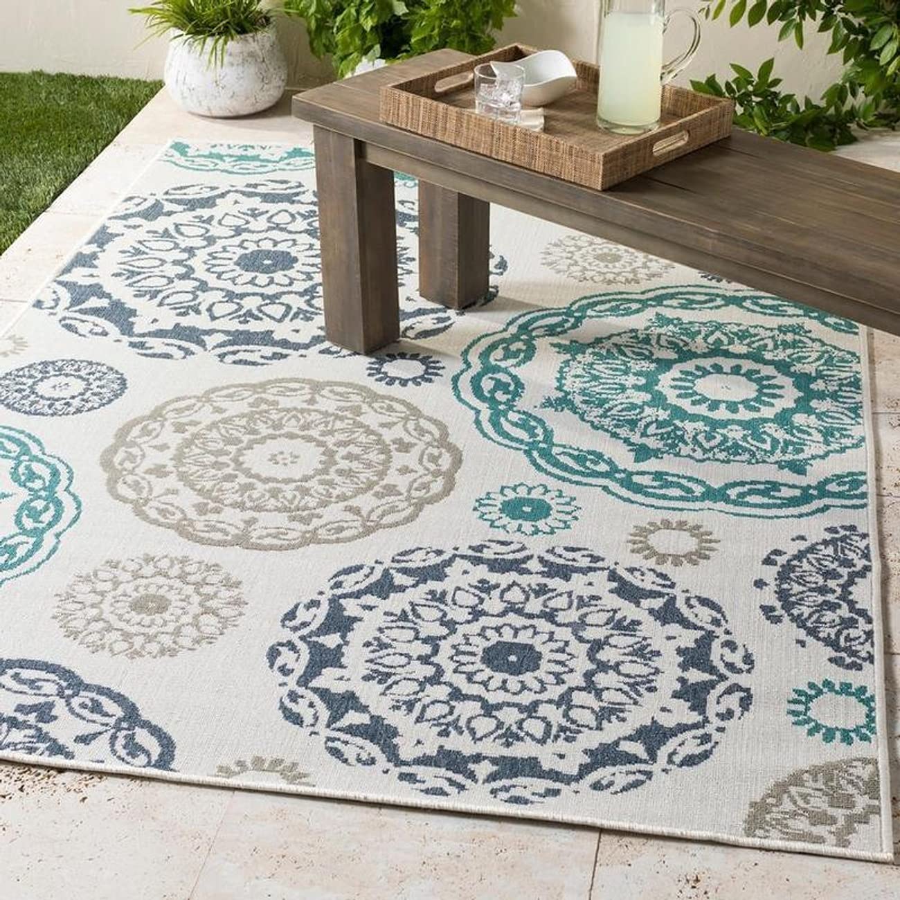 Mark&Day 5x7 Ethan Teal Indoor/Outdoor Area Rug - Soft Blue & Grey Carpet for Living Room, Bedroom, Kitchen - 5'3