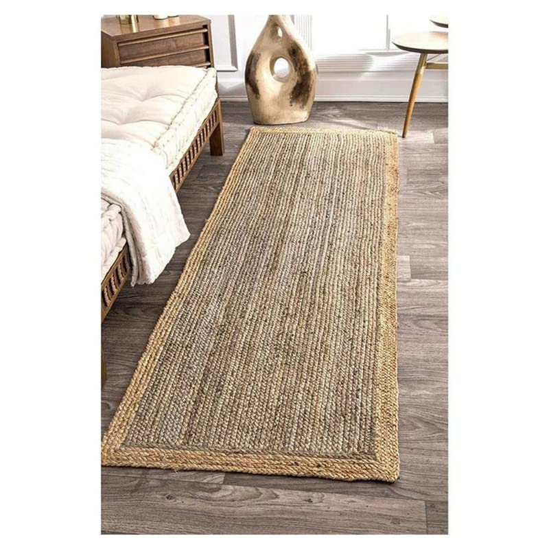 Handwoven Indian Jute Rug - Natural Bohemian Boho Area Rug 2x12 Ft Runner in Lite Black by BALAJIARTCRAFTS - Perfect for Living Room, Bedroom, or Hallway Decor