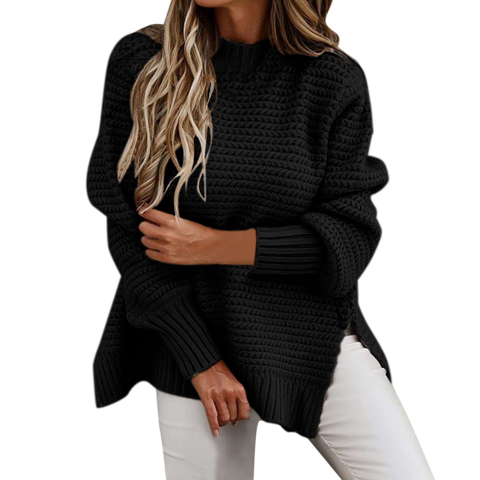 Women's Oversized Half Turtleneck Sweater - Casual Loose Knit Pullover for Autumn | Warm Solid Color Elegant Top for Work, Date Night & Cozy Weekends