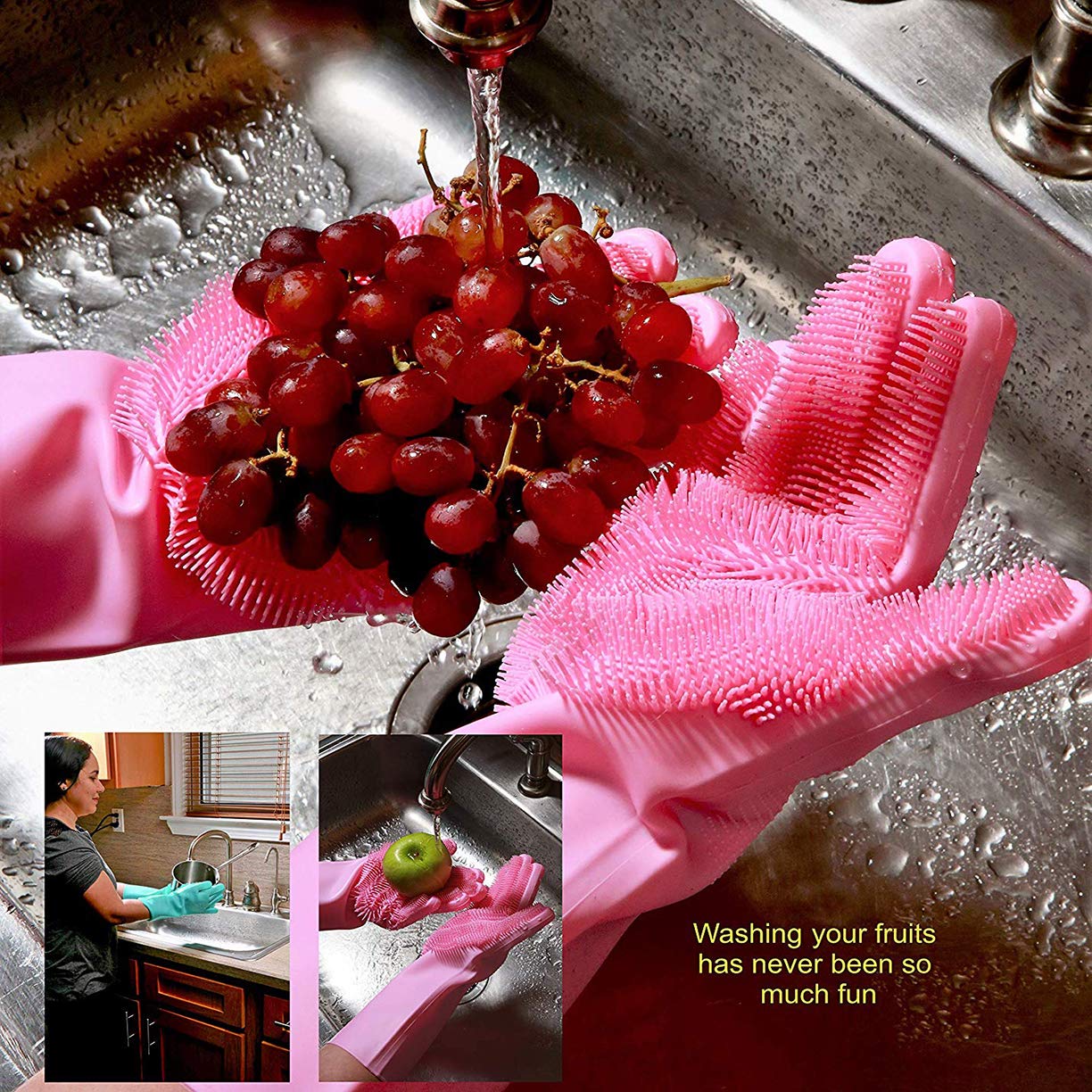 Magic Dishwashing Gloves - Reusable Silicone Scrubber Gloves for Kitchen Cleaning, Washing Dishes & Household Chores (Pair) | Perfect for Pots, Pans, Glassware & Delicate Items