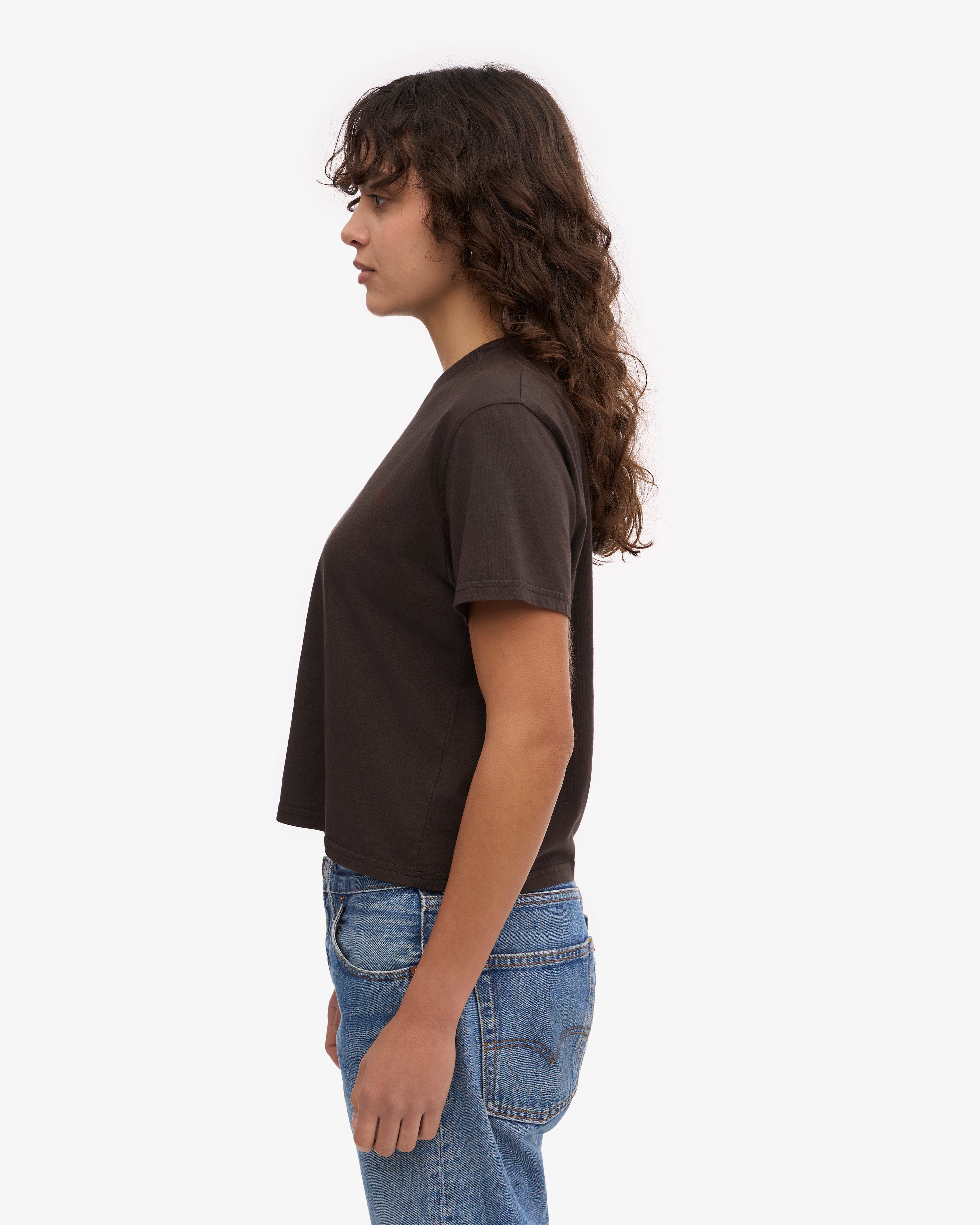 Organic Boxy Crop Tee - Coffee Brown | Women's Casual Short Sleeve T-Shirt | Perfect for Yoga, Beach & Everyday Wear