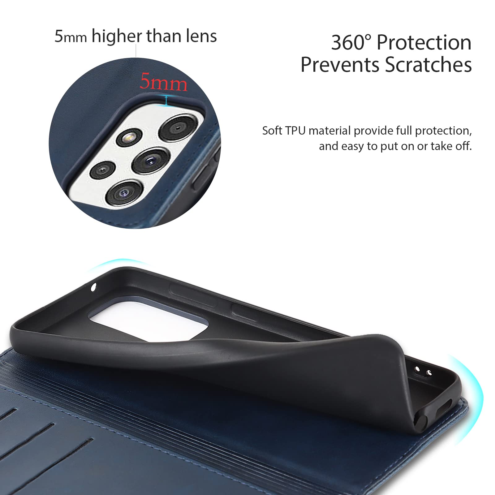 Havaya Samsung Galaxy A53 5G Wallet Case with Card Holder - Flip Folio Cover for Women (Dark Blue) | Perfect for Work, Travel & Everyday Protection