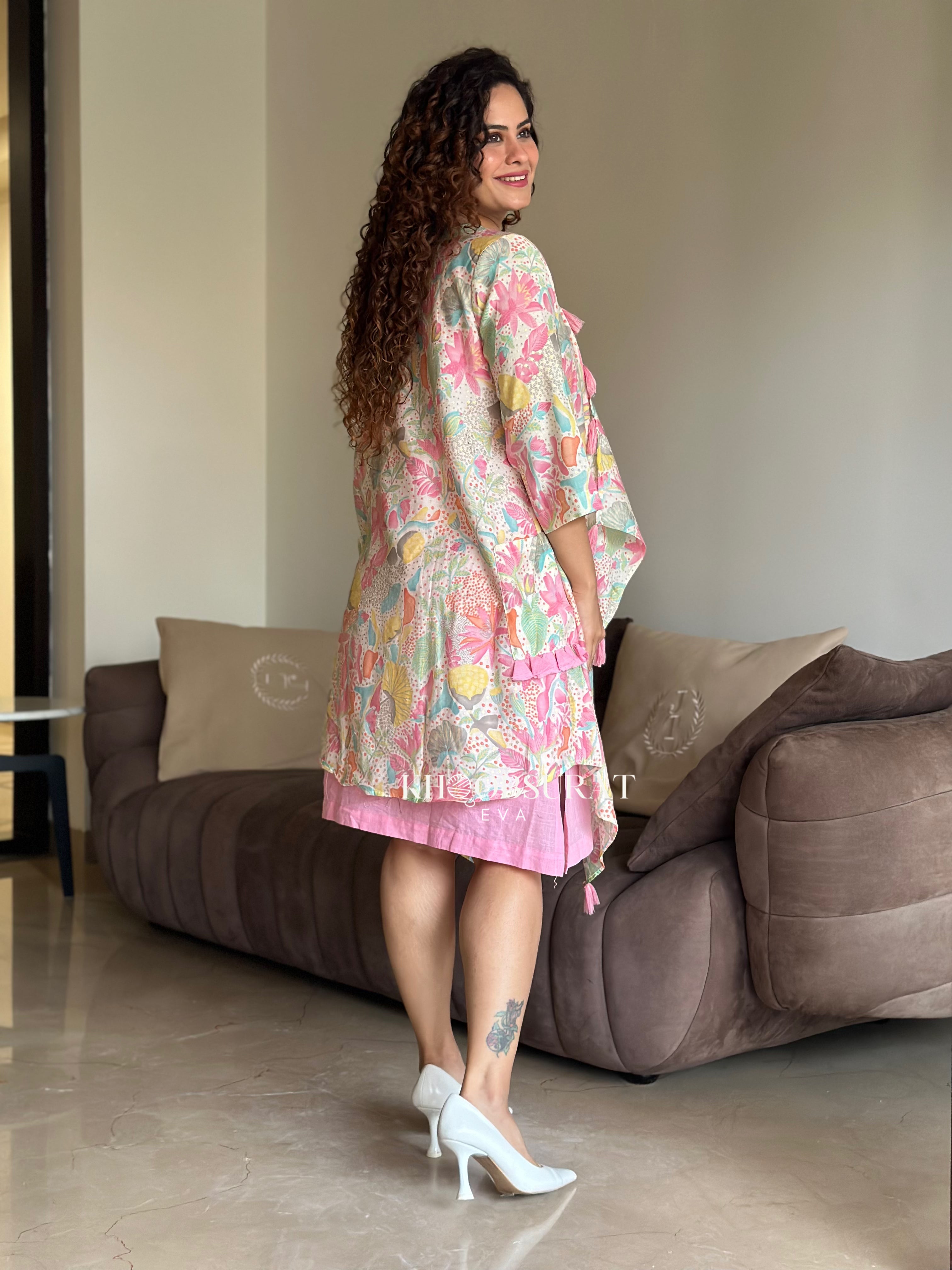 Shein Women's Printed Pink Jacket Dress - Casual Spring Outfit for Streetwear & Date Night