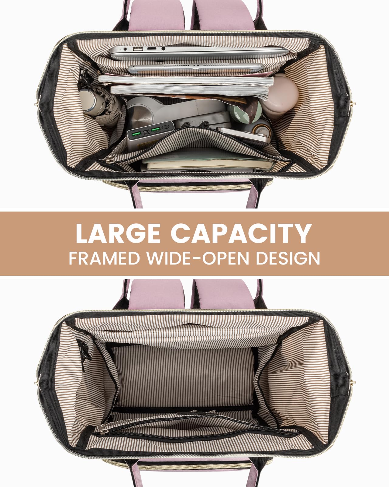 LOVEVOOK 18-inch Large Capacity Travel Laptop Backpack for Women - USB Charging Port, Water Resistant Business Work Bag - Perfect for Commuting, College, Nursing & Teacher Use (Grey-Light Purple)